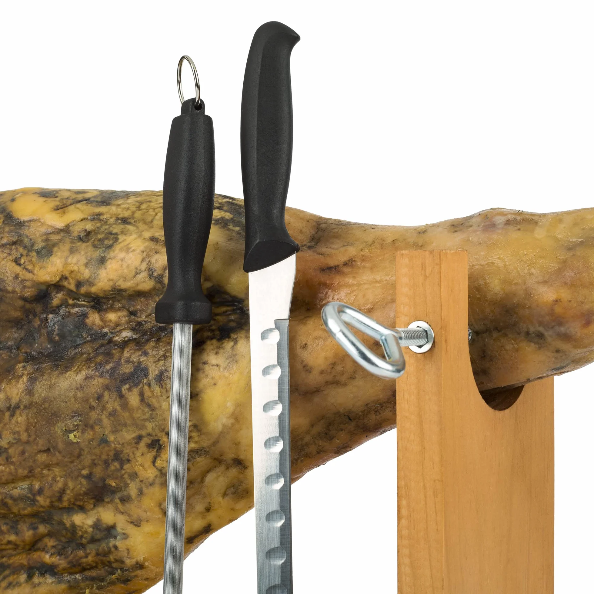 Kukuxumusu Jamonero Soporte Con Cubre Jamón y Cuchillo Chaira - Fabricado en España