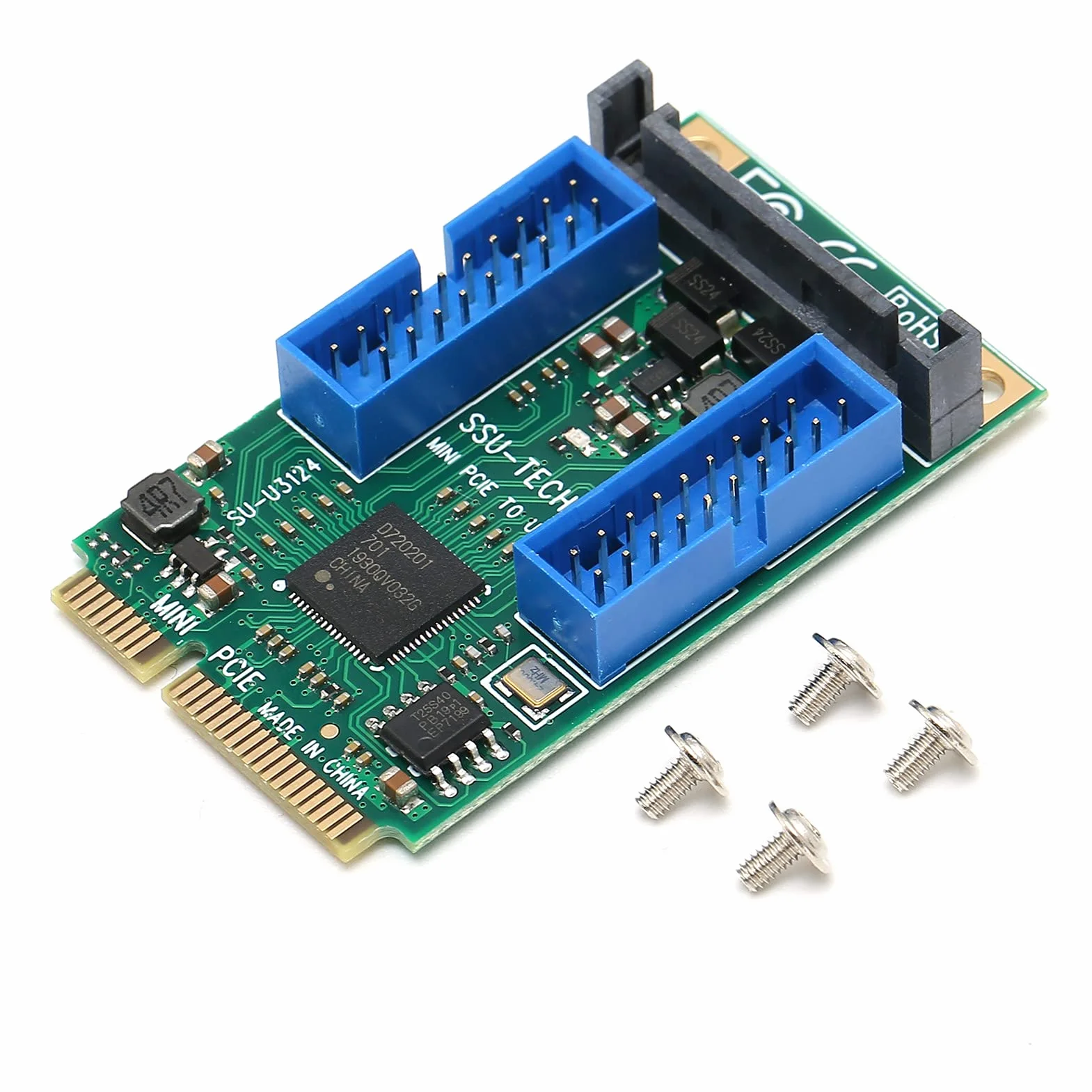 Bewinner Tarjeta Adaptadora Mini PCI-E a USB 3.0, Tarjeta Elevadora de Expansión de Panel Frontal USB 3.0 de 19 Pines con Cable de Alimentación, Convertidor de Puerto Interno para XP/2003/Vista