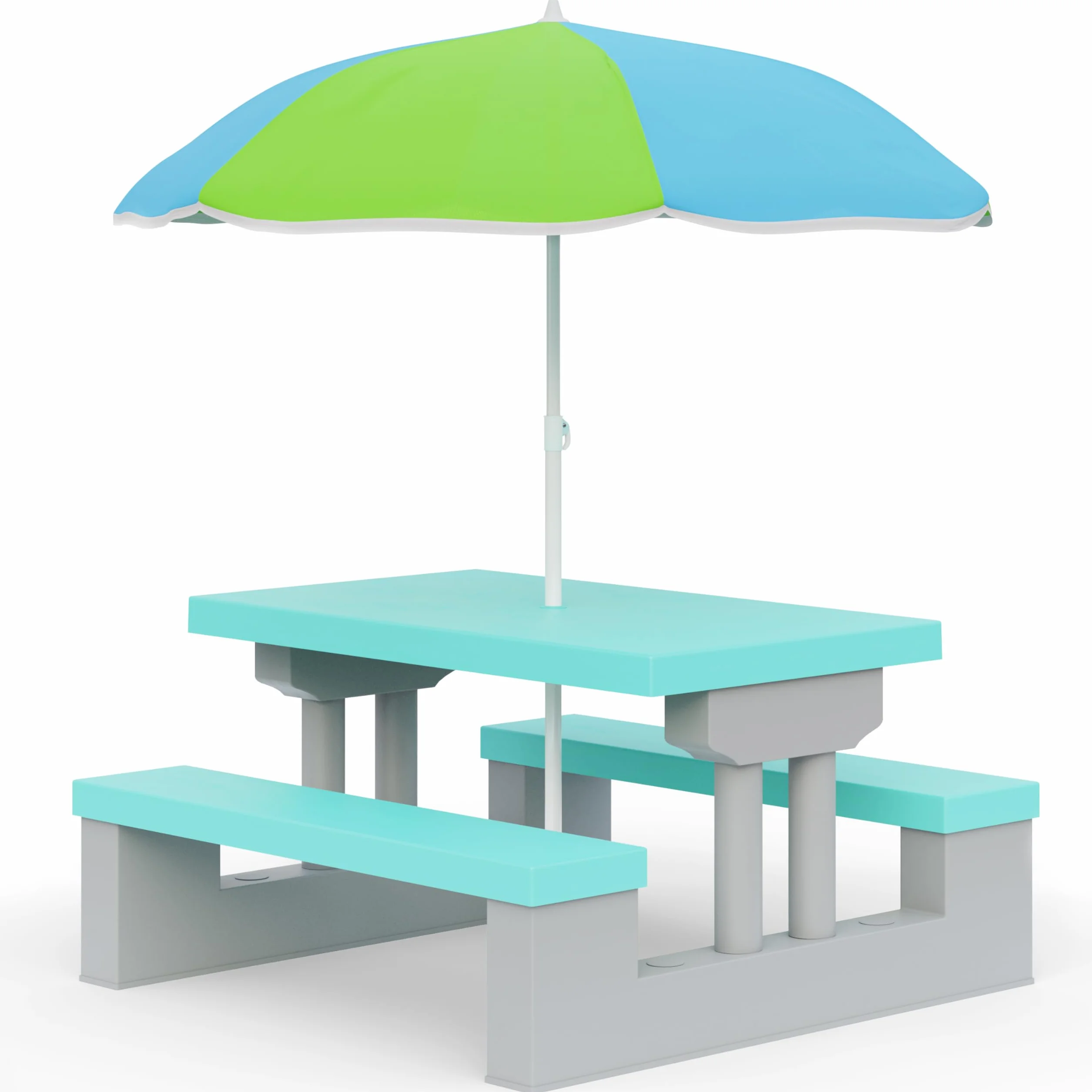 Spielwerk® Juego Mesa y Bancos Infantil Sombrilla Protección UV 4 Niños Intemperie Set Picnic Jardín