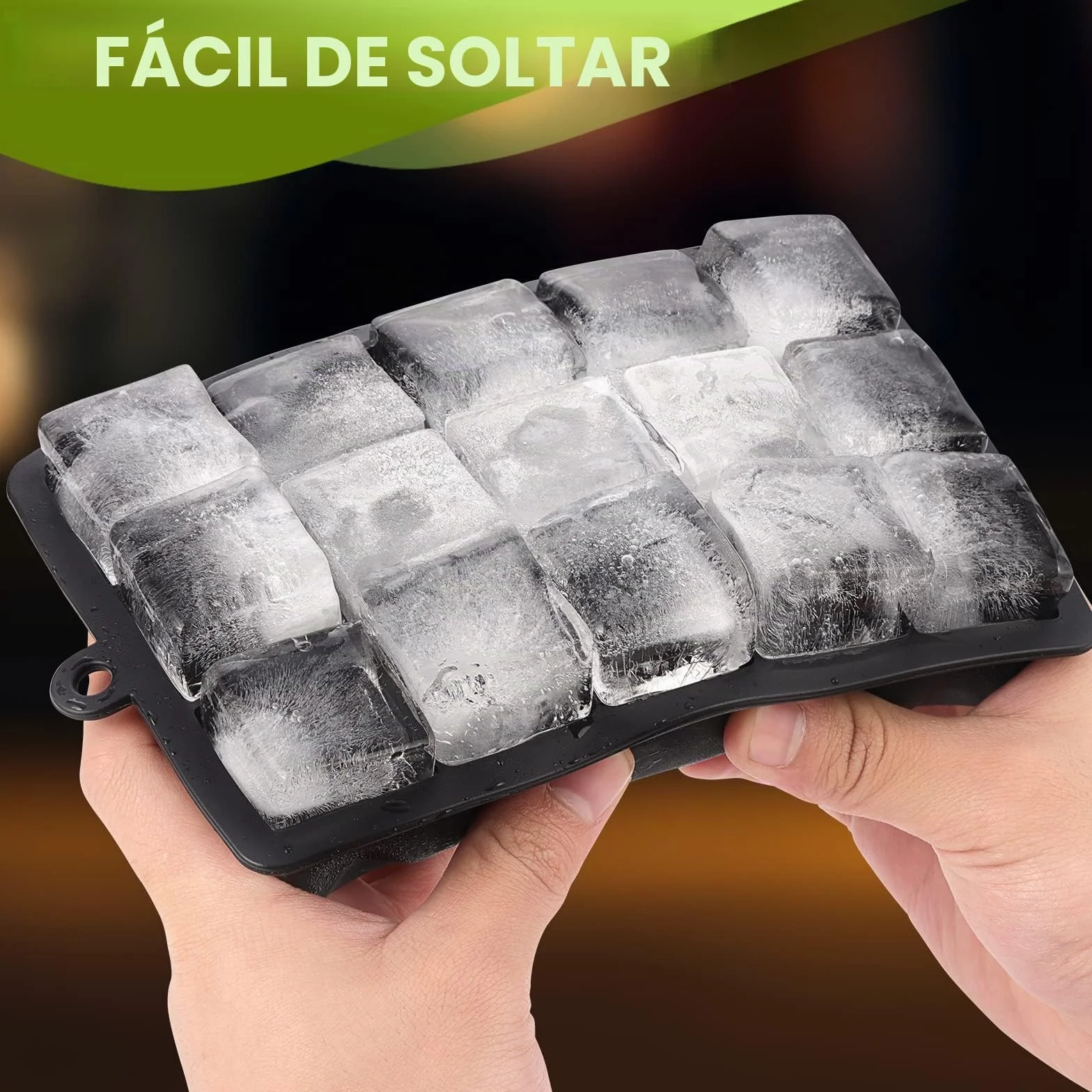 Bandejas de Cubitos de Hielo Silicona con Tapa, 3 Piezas, Moldes Cuadrados Grandes de 3,5cm, 45 Cubos