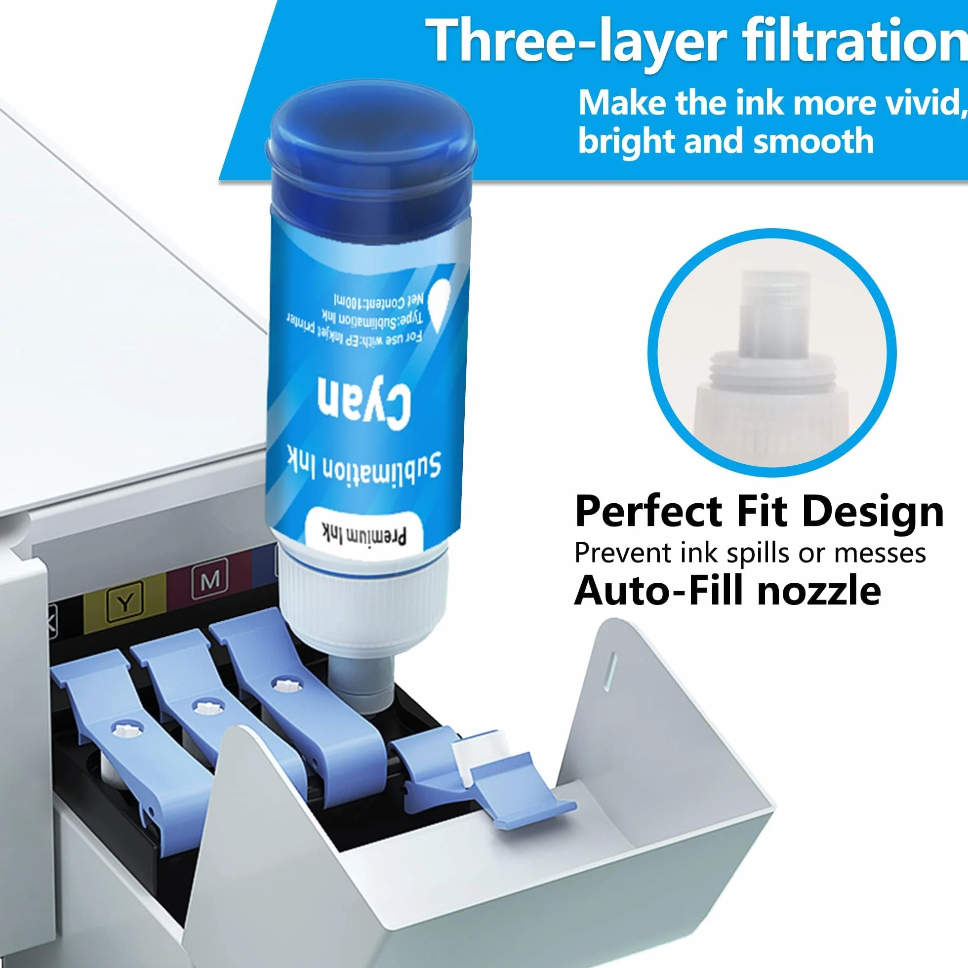 LCL 500ml Recambio de Tinta de sublimación Reemplazo para Epson EcoTank ET-2700 ET-2750 ET-2751 ET-2756 ET-3700 ET-2850 for Heat Transfer Mug, Tumbler, T Shirts(Autofill/Upgrade Version/ICC Free)