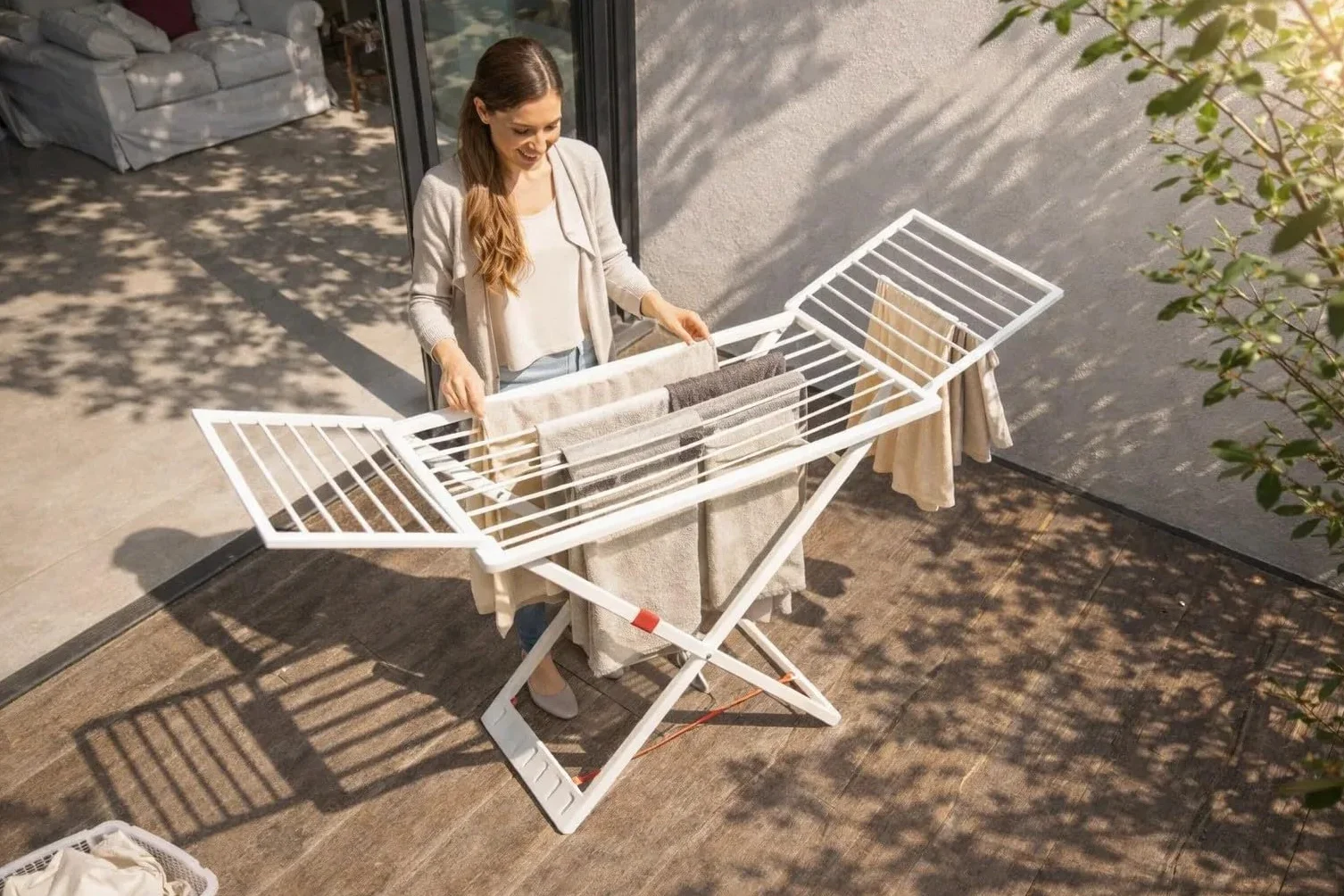 PlasticForte Tendedero Plegable Extendible 20 m para Balcón, Pinzas, Resistente Sol, Marrón