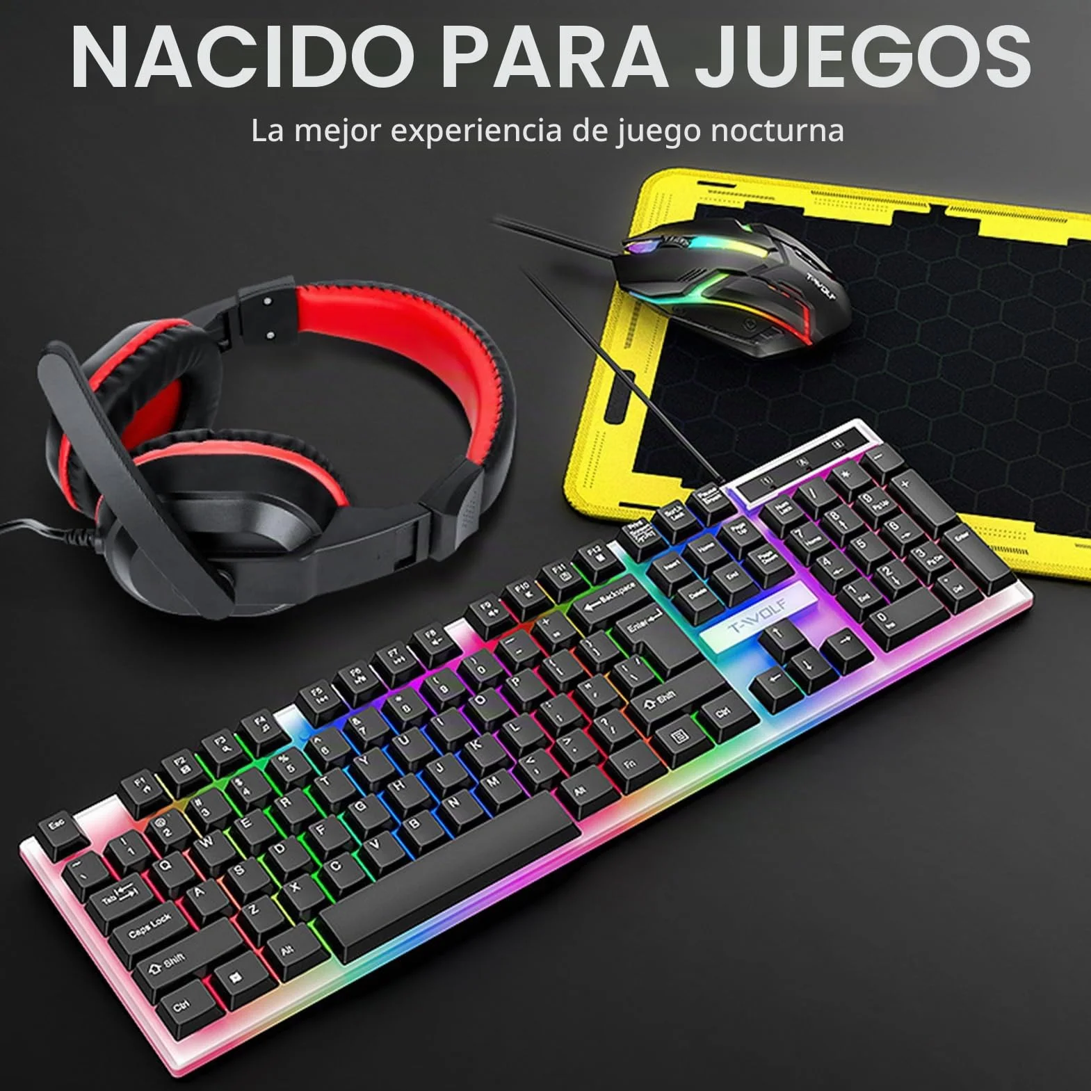 docooler Auriculares de juego con teclado y ratón combinados con alfombrilla para ratón, auriculares para juegos 1000 con ratón retroiluminado de colores de alta velocidad de movimiento con micrófono