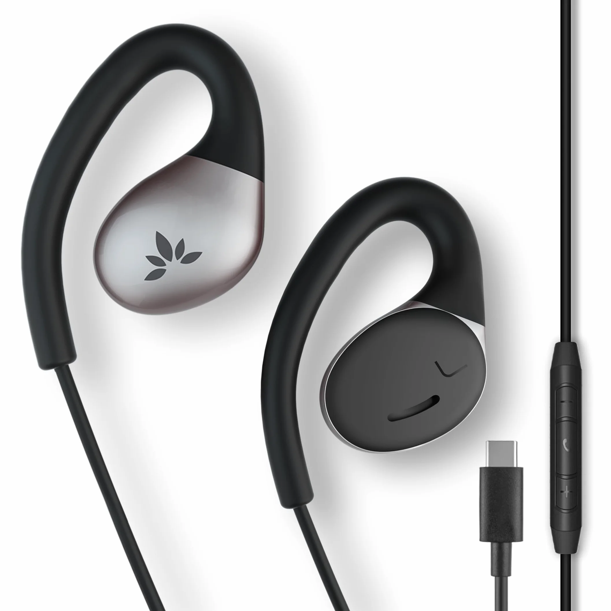 Avantree Resolve (Pequeño-Mediano) - Tipo C Auriculares Abiertos Cableados c/Mic y Gancho, para Mujeres/Niños/Hombres c/Orejas Pequeñas, Ideales Oficina/Exterior/Hogar