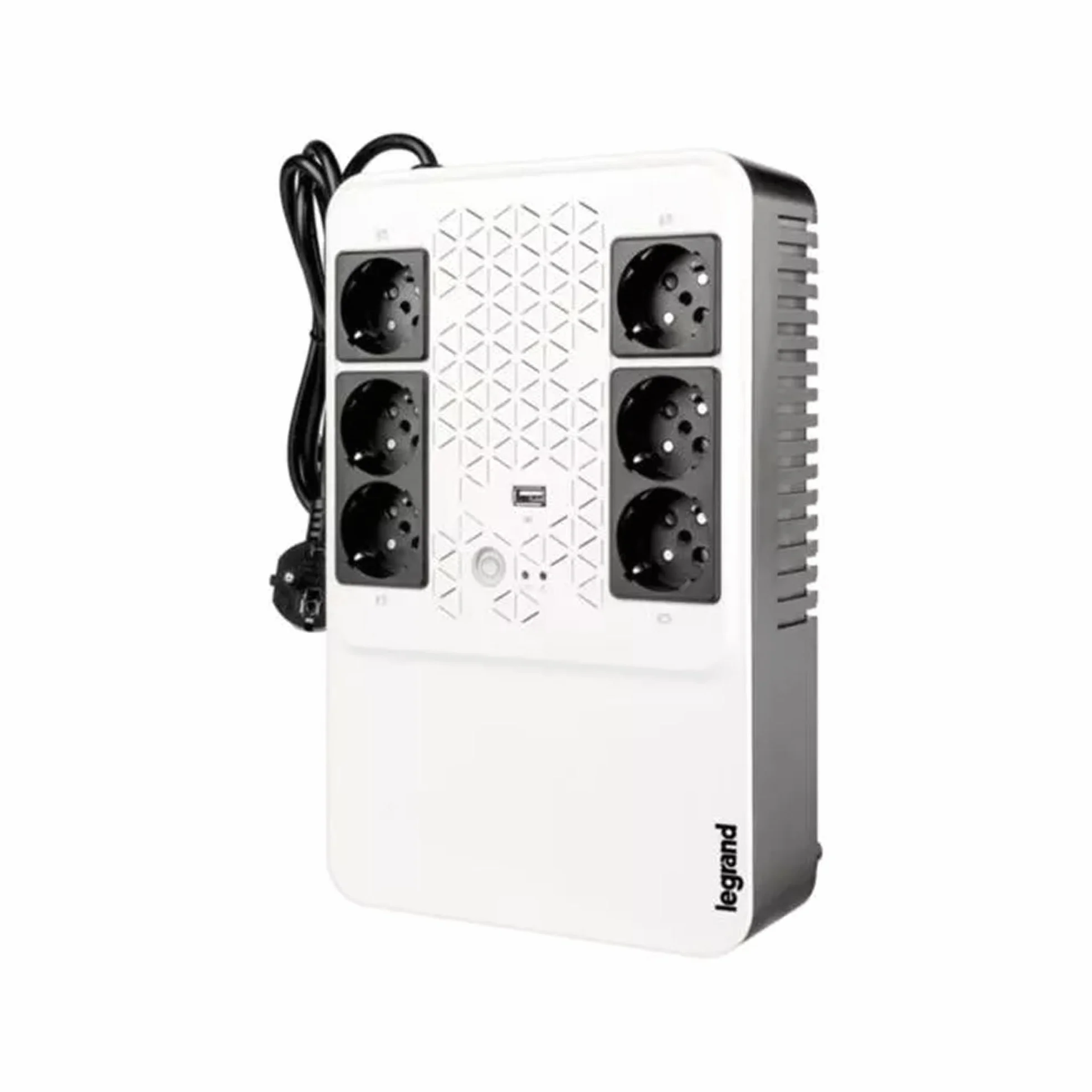 SAI Keor multiplug, 310082 de Legrand, line interactive con 6 bases Schuko y protección integrada 800VA 480W y autonomía de 10 a 15 minutos, blanco/negro