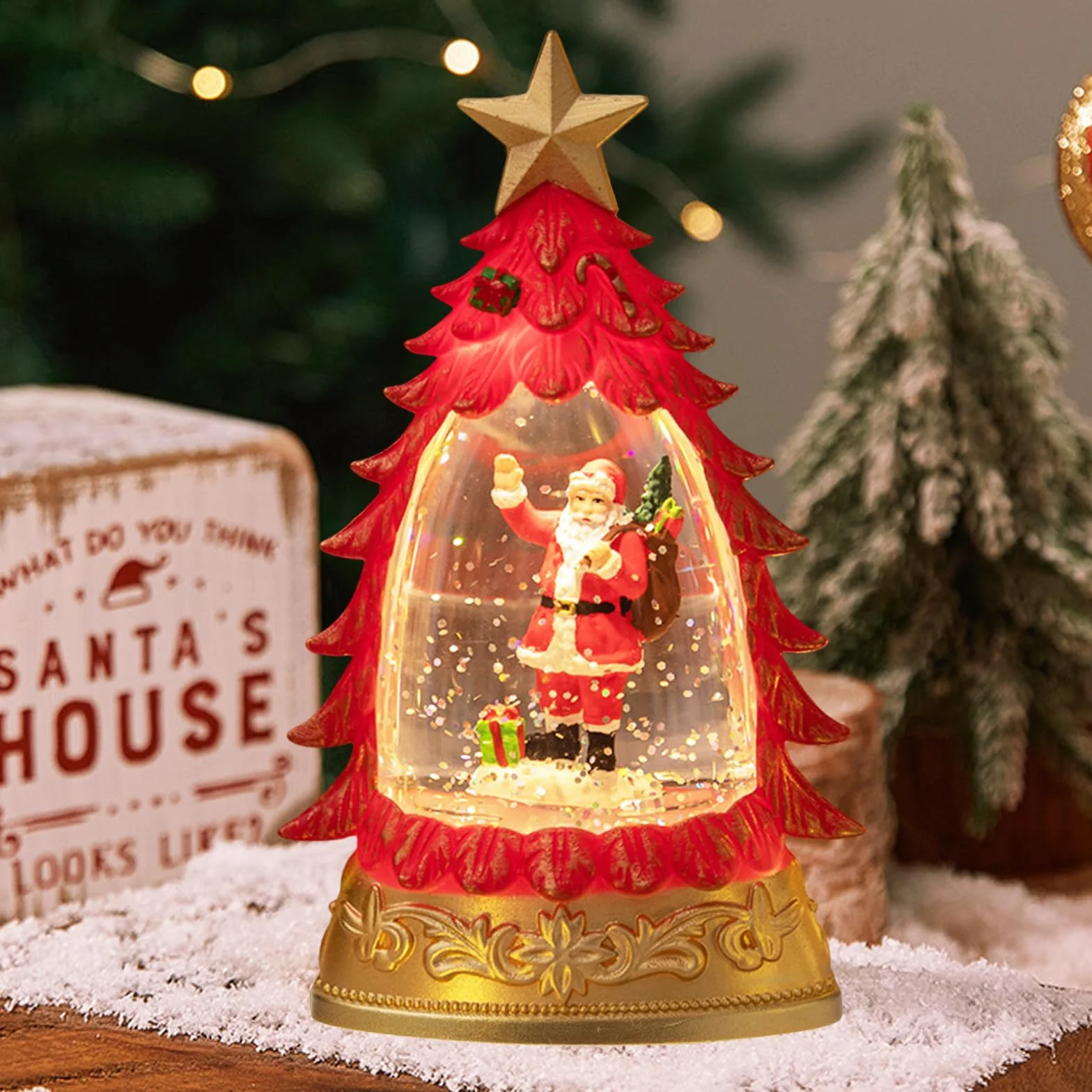 Bola de nieve LED Navidad farol tormenta nieve decoración navideña