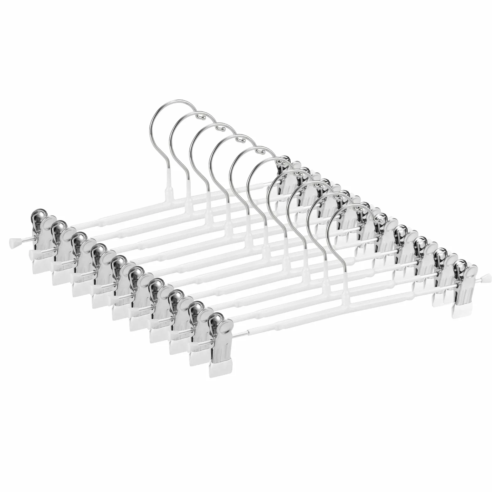 GUANJUNE Perchas finas para pantalones, perchas antideslizantes para pantalones con clips ajustables, perchas que ahorran espacio para ropa, faldas, jeans, abrigos (blanco, 10)