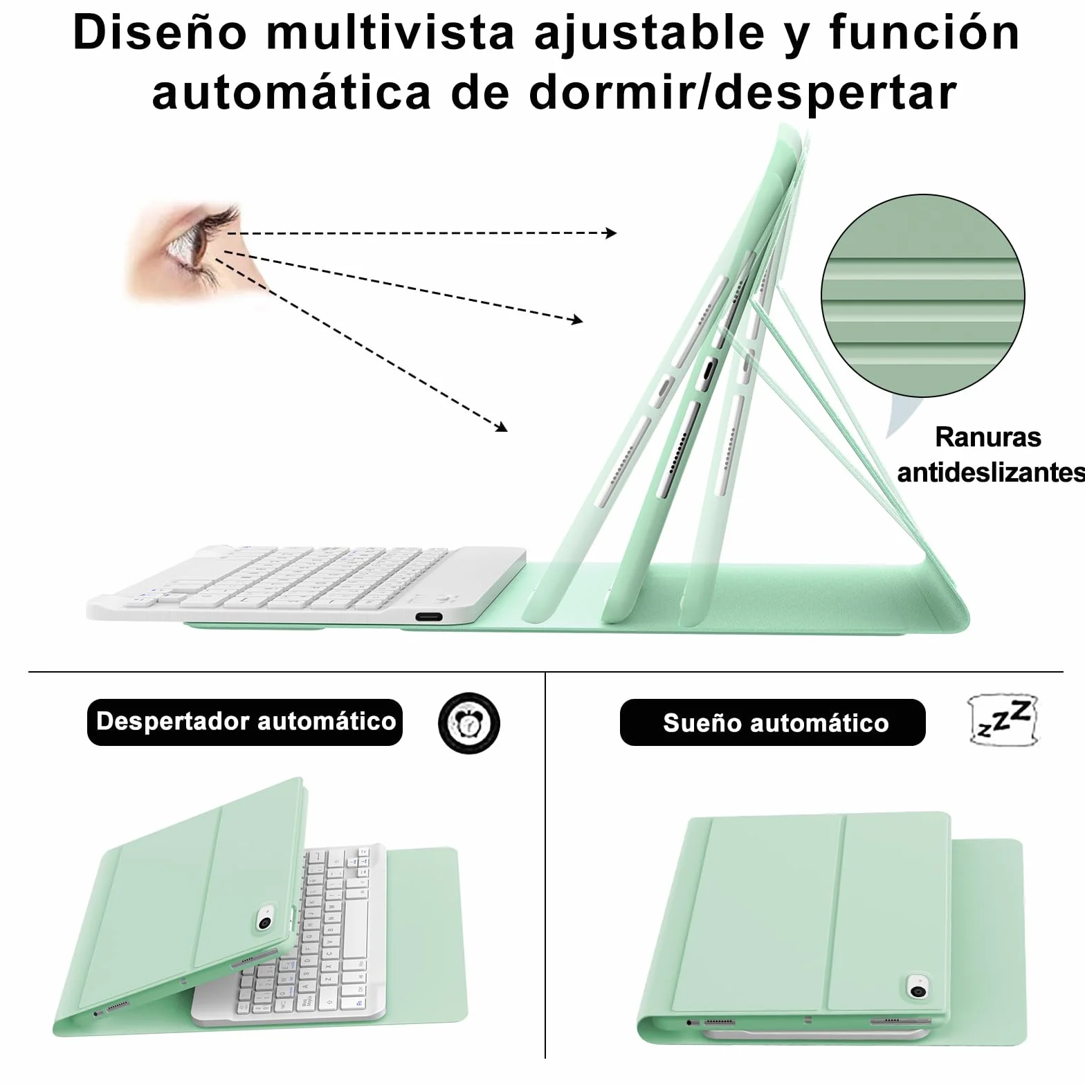 Funda Teclado para iPad 9/8/7 Generacion 10.2"/Air 3/iPad Pro 10.5 10.5" | Capa Keyboard Bluetooth Magnético, QWERTY Español Ñ, Case Desmontable con portalápices para iPad 2021/2020/2019, Verde claro