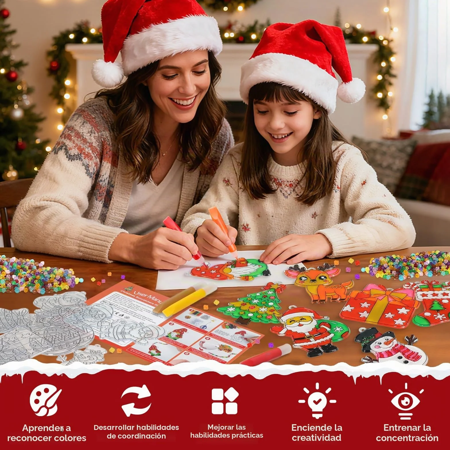 AHIKY Kits Manualidades Navidad para Niños, 24 Piezas Atrapasoles Adorno Navideño Acrílico para Pintar, DIY Ornamentos Navidad Niños, Decoración Colgante Creativa para Ventanas Regalo Artesanal