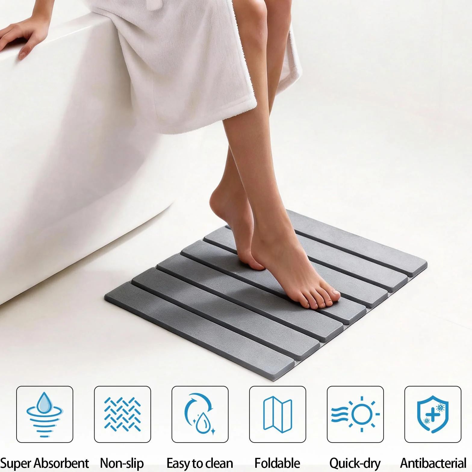 Alfombrilla de baño de piedra diatomita absorbente antideslizante secado rápido plegable Gris claro 30x40