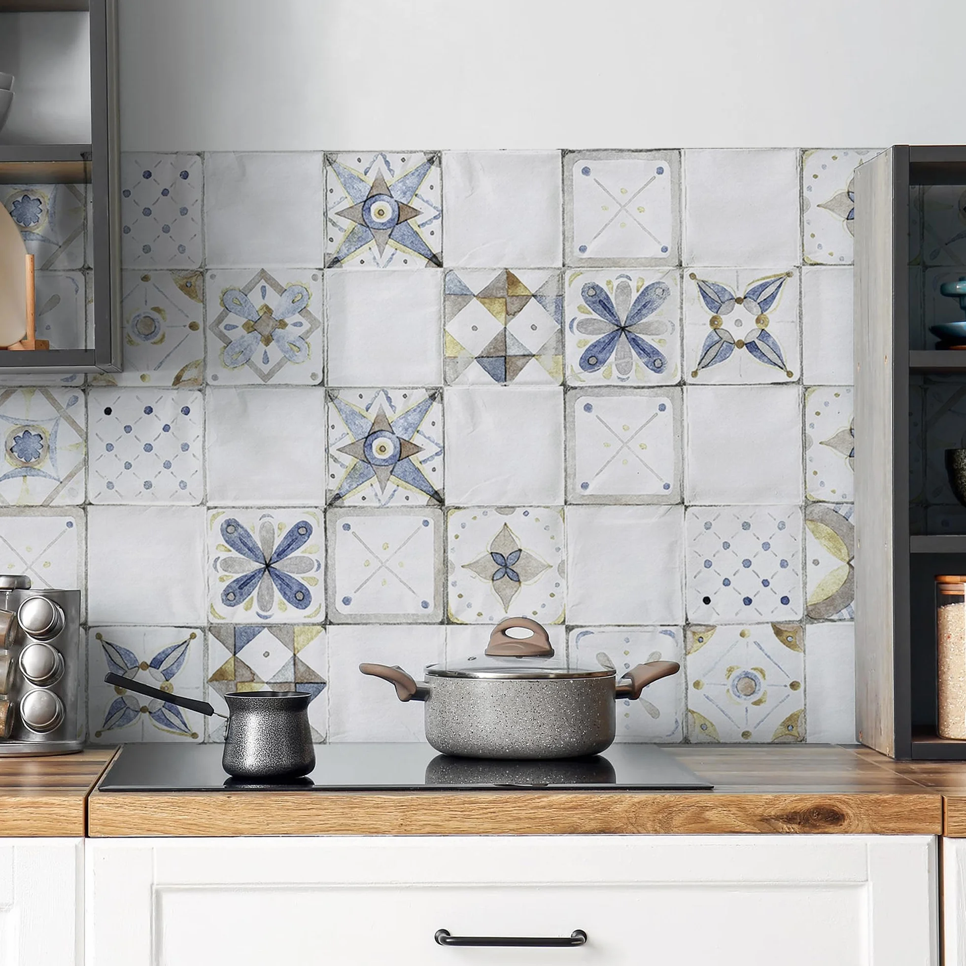 CREARREDA Panel antisalpicaduras cocina adhesivo pared Provence Tiles 190 x 60 cm ignífugo resistente agua
