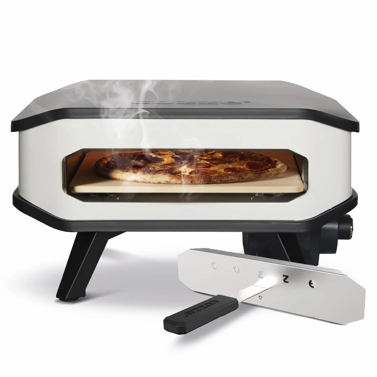 Cozze Horno para pizza eléctrico 13" 2200W Control digital temperatura Piedra 34x34 cm IPX4 Blanco y negro