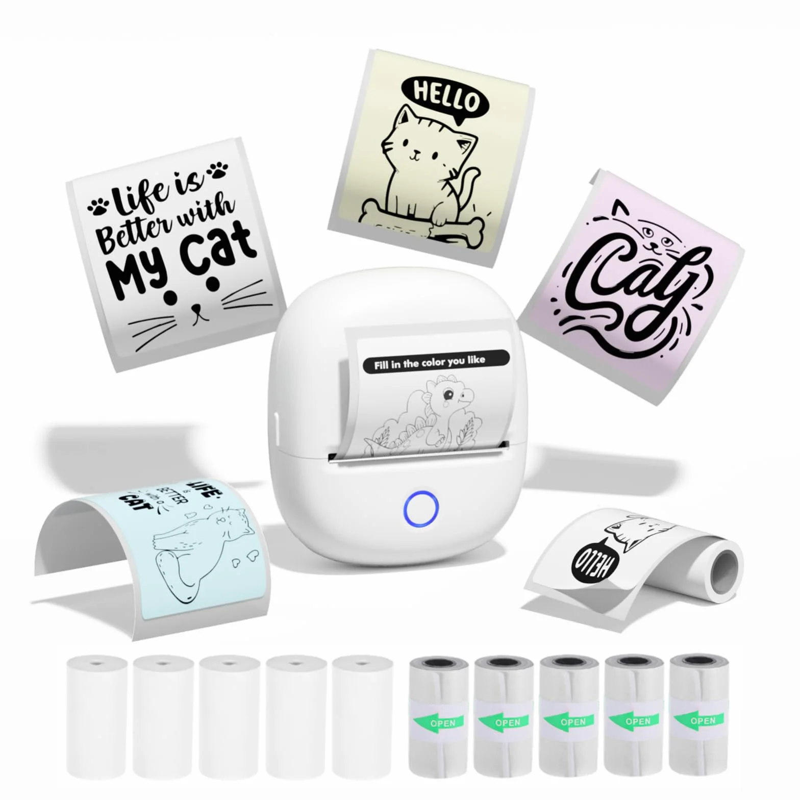 Bisofice C2 Mini Impresora de Etiquetas Adhesivas, Etiquetadora Térmica Portátil Bluetooth Compatible con Android/iOS, para Oficina, Casa, Tienda - con 11 rollos de papel, blanco