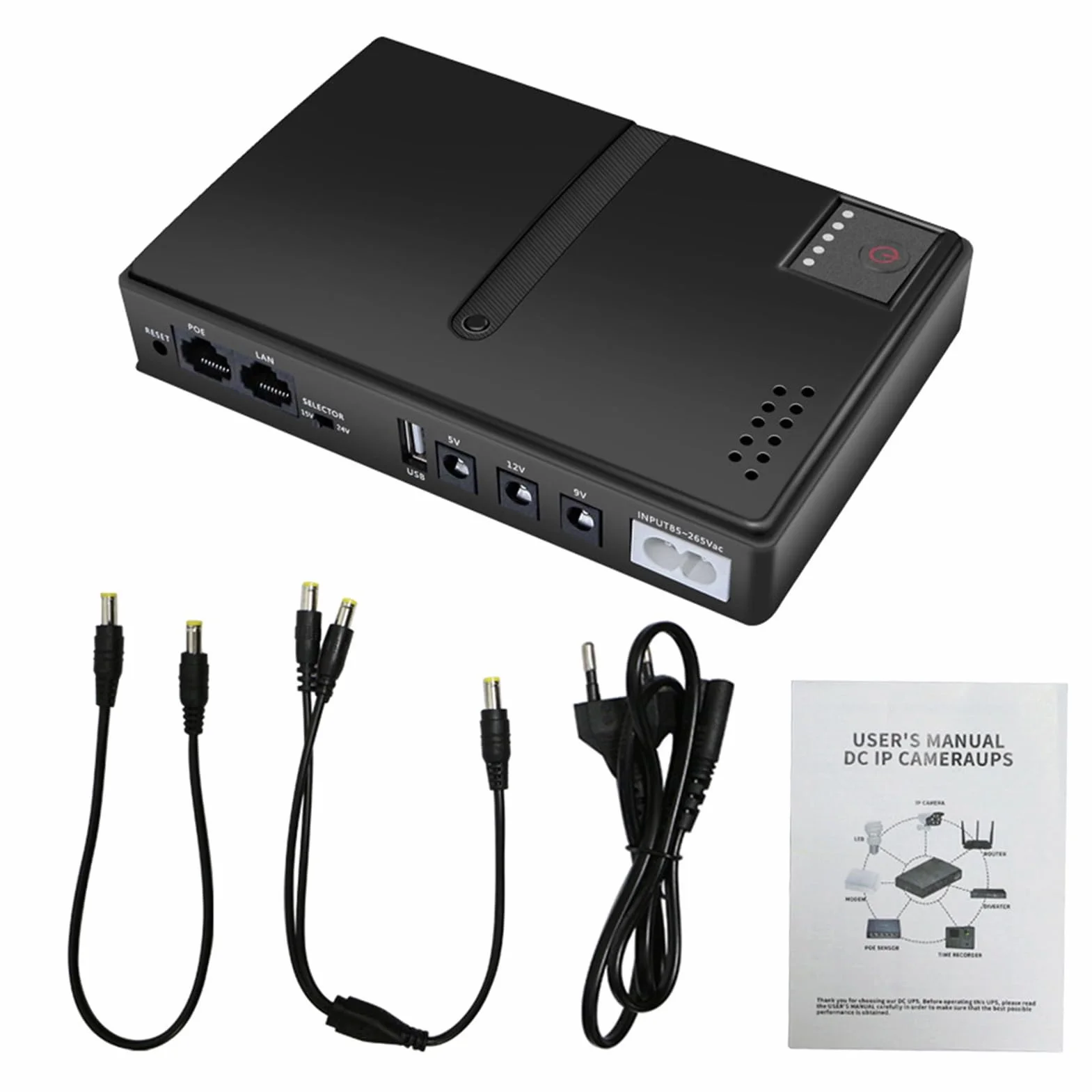 UPS 5V 15V 24V PoE 5V 9V 12V Fuente de Alimentación Ininterrumpida, Salida USB 18W DC Mini UPS Batería de Respaldo para Enrutador de Cámara Módem óptico, UPS de Reserva Básico
