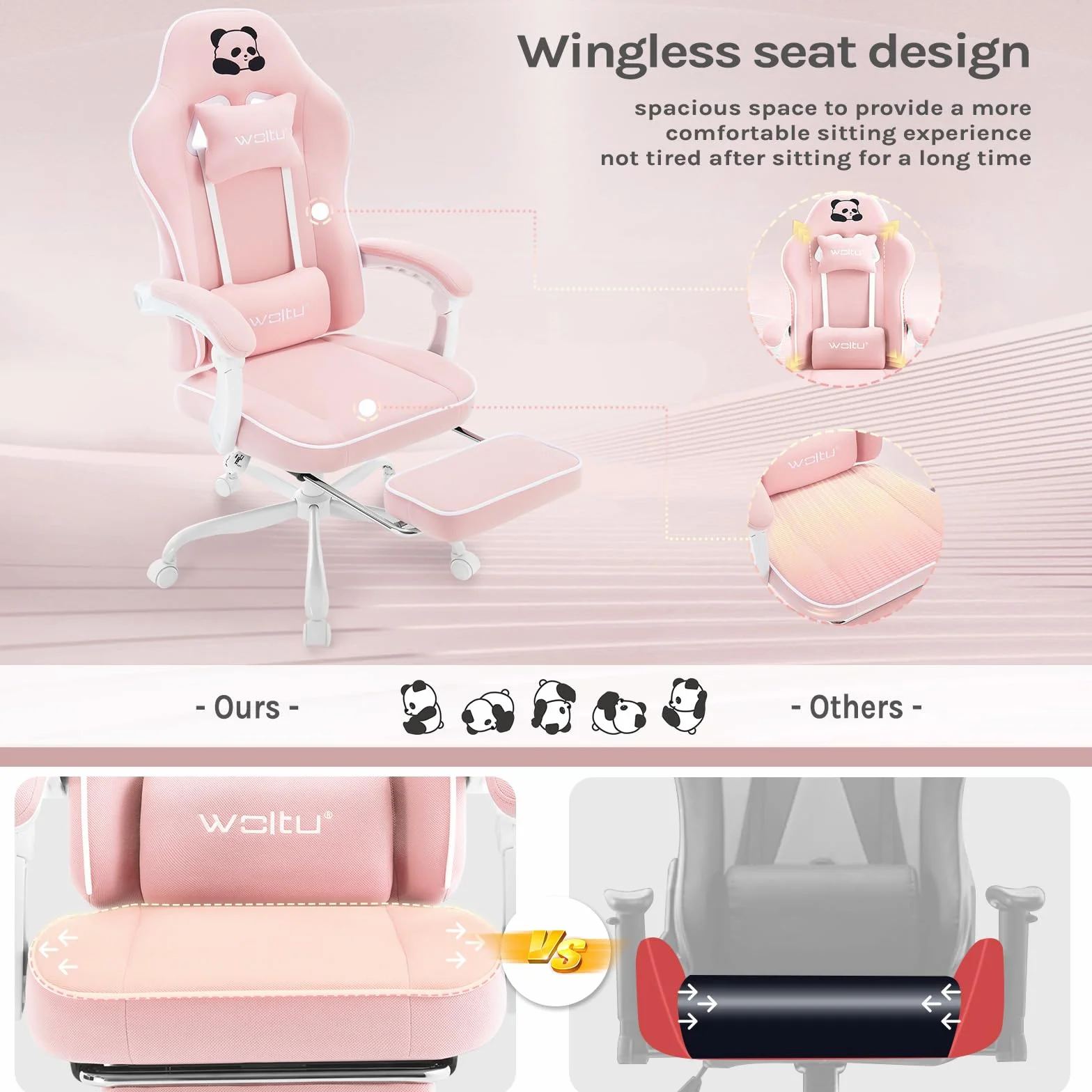 WOLTU Silla Gaming Ergonómica con Reposabrazos y Soporte Lumbar, Asiento Elástico, Estructura Metal, Tela de Malla, Rosa, GS16rs
