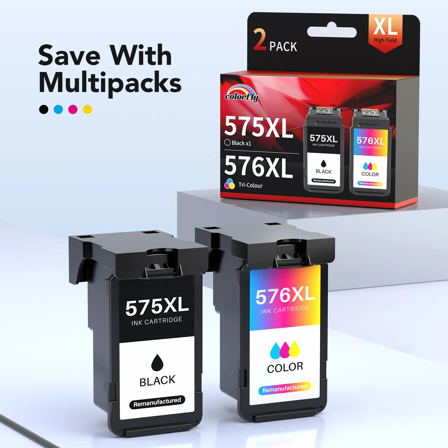Colorfly Cartuchos de Tinta Reemplazo para Canon 575 576 XL Multipack 2 Pack (Negro, Color)