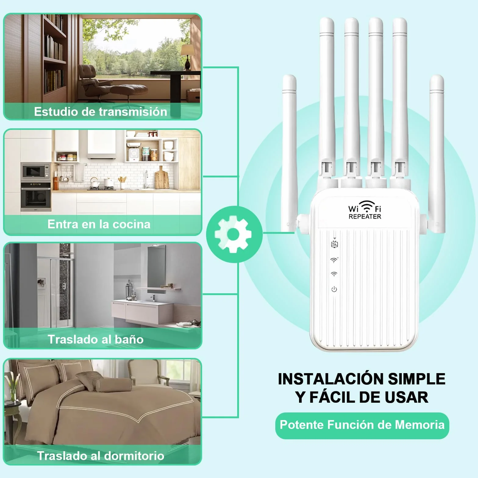 Potente Amplificador de señal 5G /2.4G Repetidor,6 Antenas,2 Rj45 Puertos LAN,Modo Repetidor/Router/Ap,Cobertura 360° de hasta 1000 m²,Adecuado para Oficinas y Casa (XS)