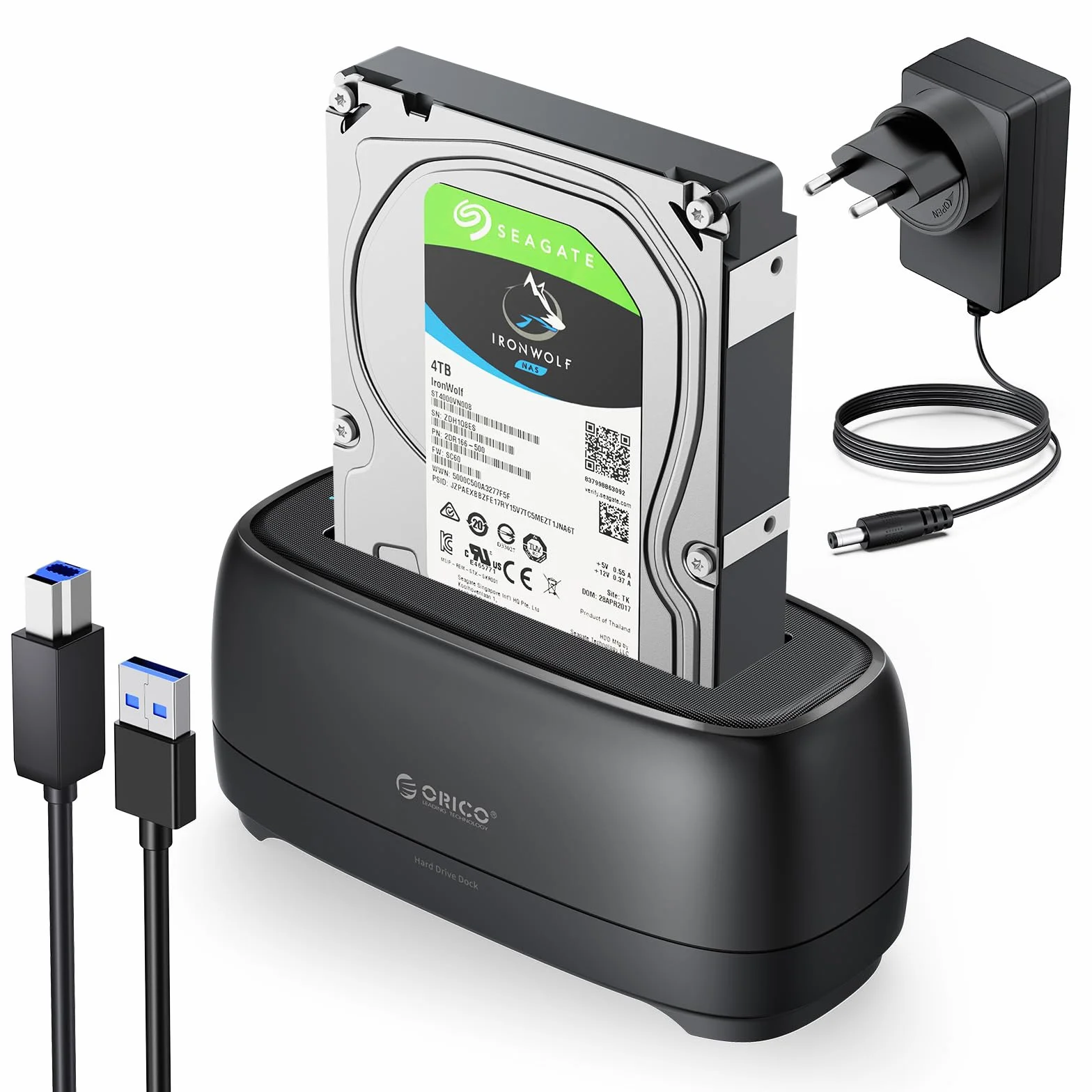 ORICO USB 3.0 HDD Docking Station para Discos Duros SATA de 2,5" y 3,5" y SSD, Discos Duros Bases de Conexión, Soporte UASP y Unidades de 20 TB (DD18U3)