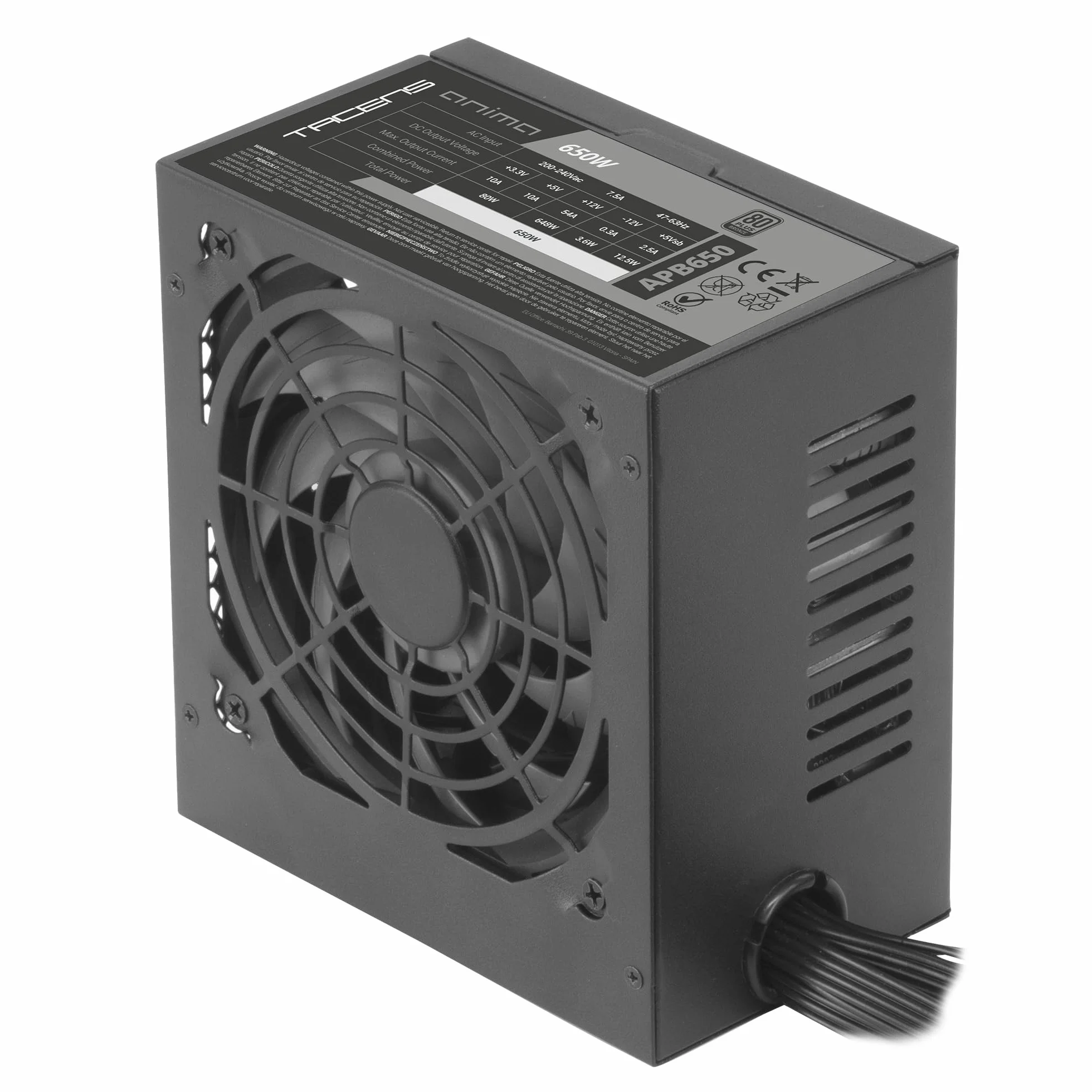 TACENS ANIMA APB650, Fuente Alimentación PC ATX 650W, Certificado 80Plus Bronze, 85% Eficiencia, Tecnologías SMD y DC-DC, Ventilador Ultra-silencioso 12cm, Cables Planos Extralargos, Negro