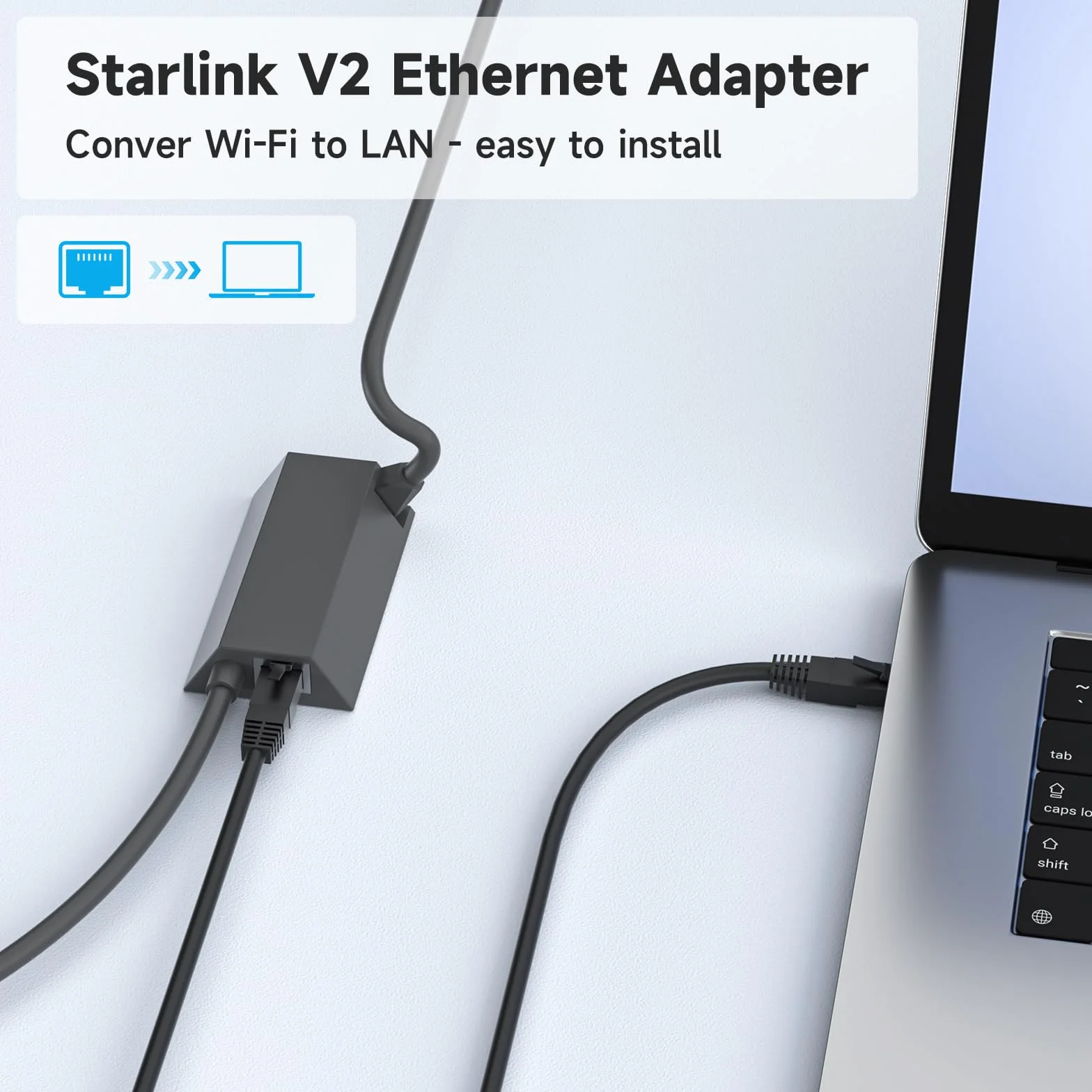 Starlink Adaptador Ethernet para Starlink V2/Gen 2, RJ45 Gigabit Ethernet Conexión de Red rápida y Estable para Starlink | Gris