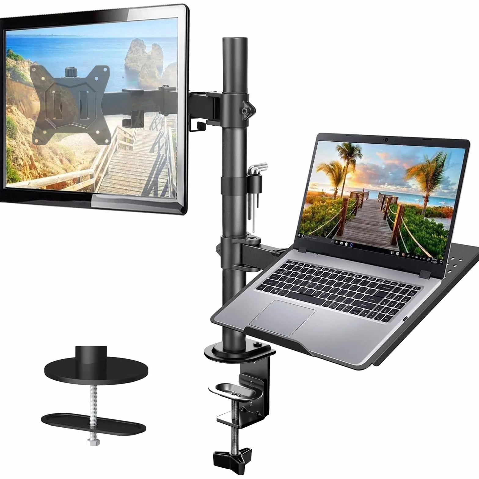 HUANUO Soporte Monitor y Portatil para 13-32 Pulgadas PC, Brazo Monitor y Portatil para Portátil hasta de 17 Pulgadas, Soporte Mesa Monitor
