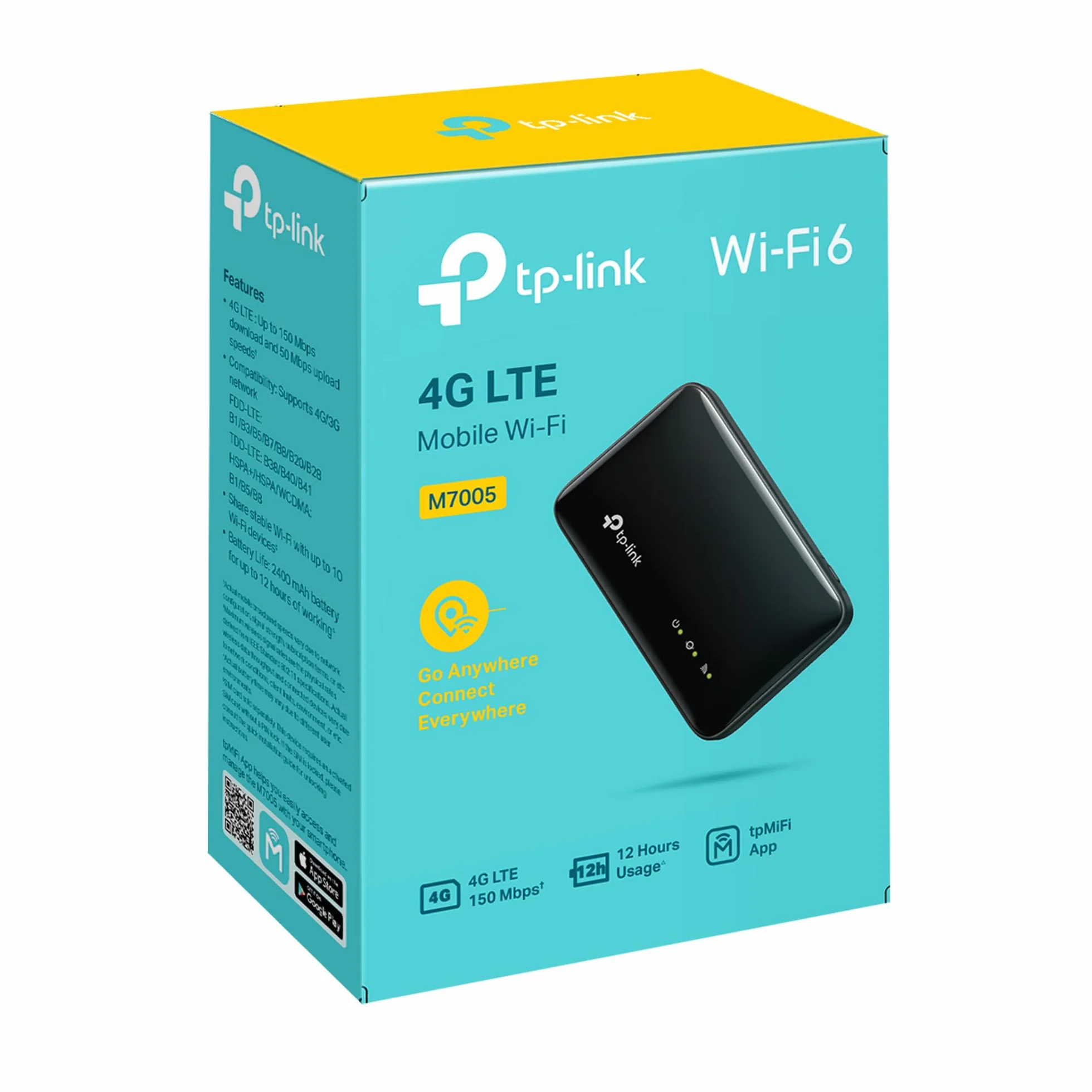 TP-Link M7005 - Router WiFi Portátil 4G LTE WiFi 6 AX287, Hotspot con SIM, hasta 150 Mbps, Batería 2400mAh 12h, Conecta 10 Dispositivos, App tpMiFi