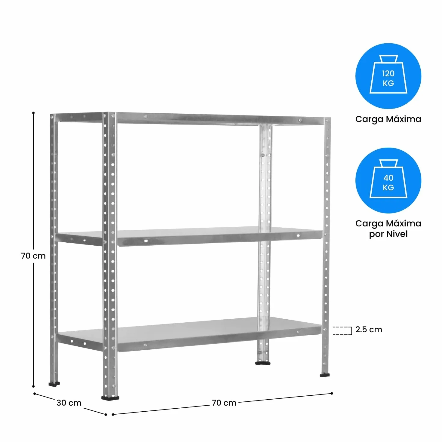 Estantería Modular Metálica SteelSmart 3 Baldas 120kg 70x30x70cm 7H SEVEN HOUSE