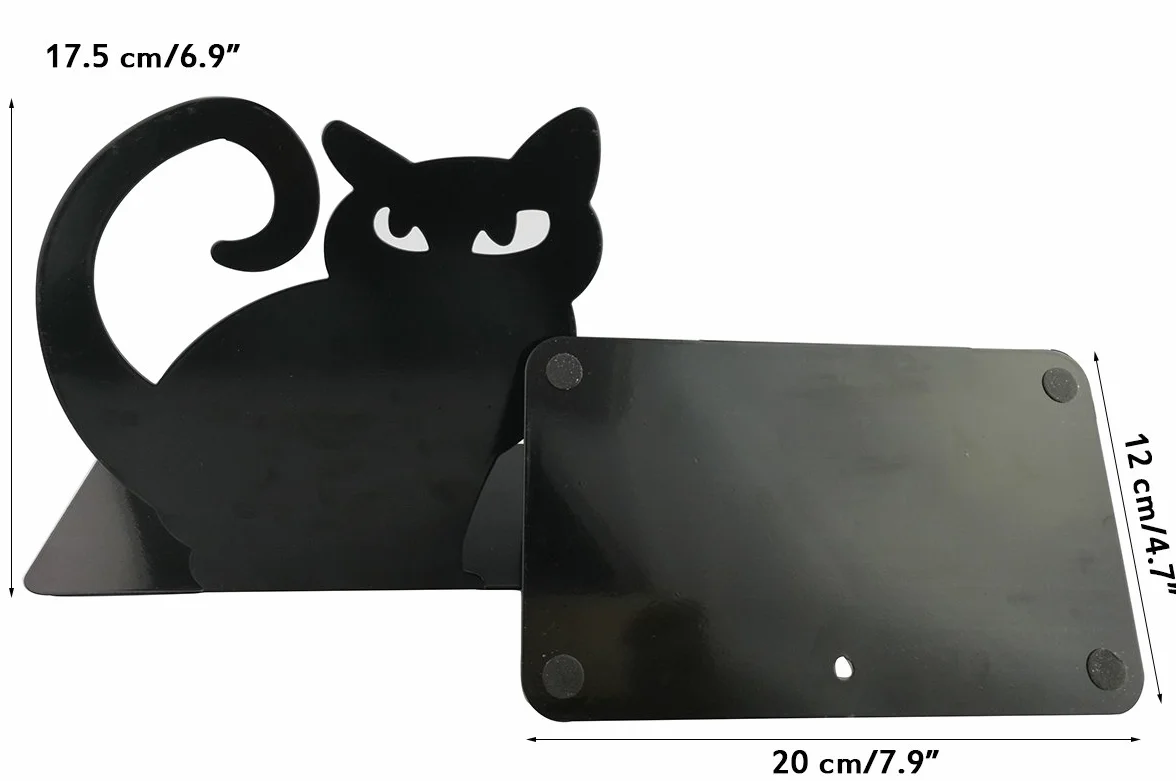 Metal Sujetalibros Antideslizante Engrosamiento Gato Persa Negro Hierro