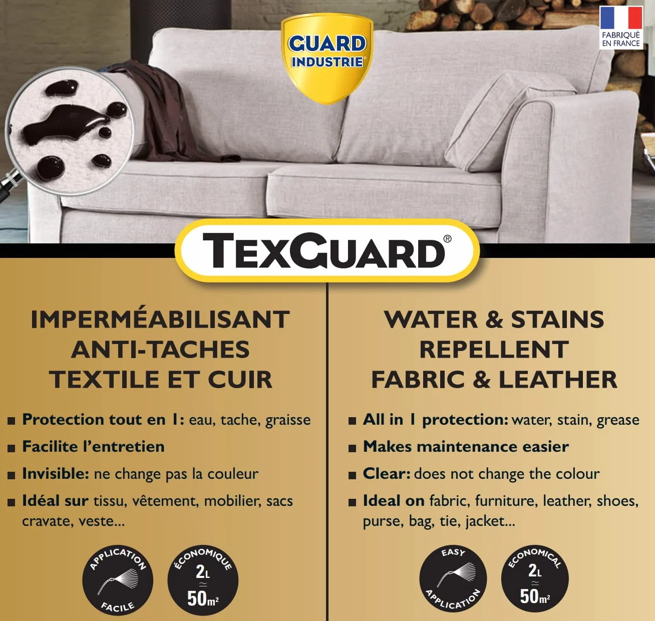 Guard Industrie TexGuard Impermeabilizante textil invisible repelente al agua aerosol 400 ml