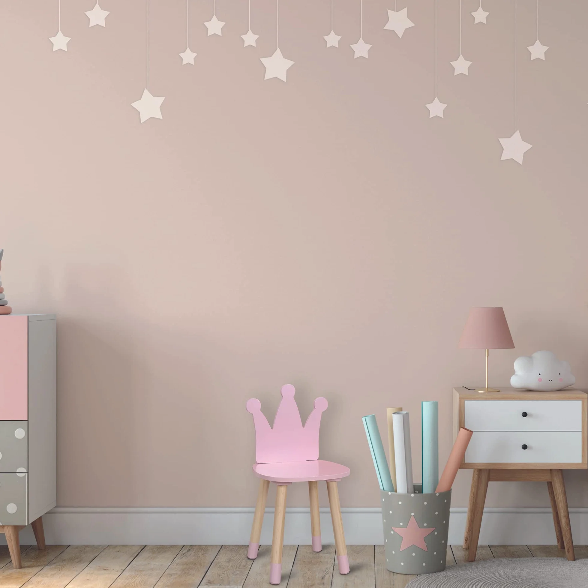Silla Corona Rosa para Niños, Madera Natural, 54x28x27 cm, Rosa