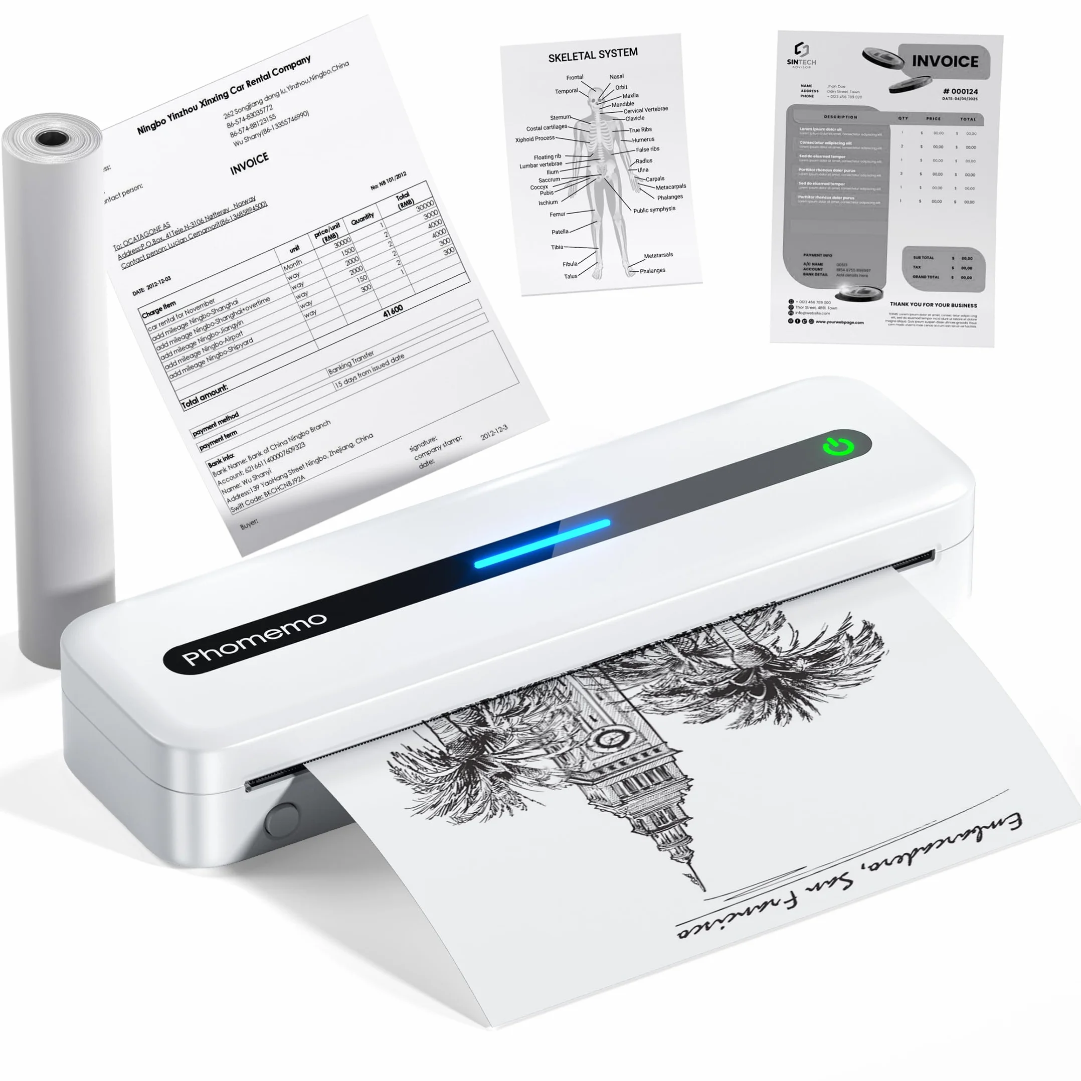 Phomemo Impresora Termica, Impresora Portátil A4 Compatible con Phone Mediante Bluetooth, Windows y macOS Mediante Cable USB, para Viajes, Trabajo, Hogar