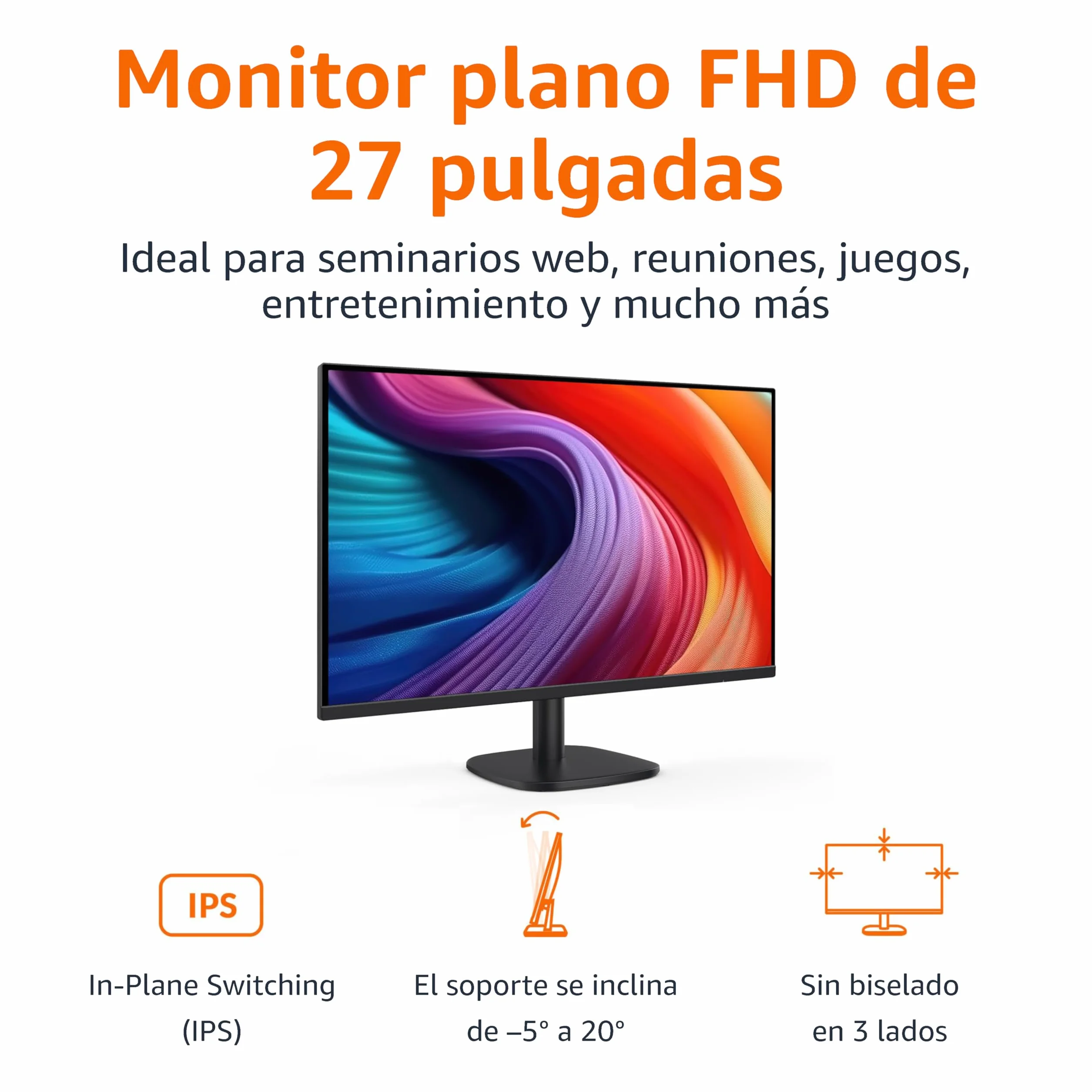 Amazon Basics Monitor 27" 68.6 cm FHD 1080p 100 Hz VESA Altavoces Integrados Negro