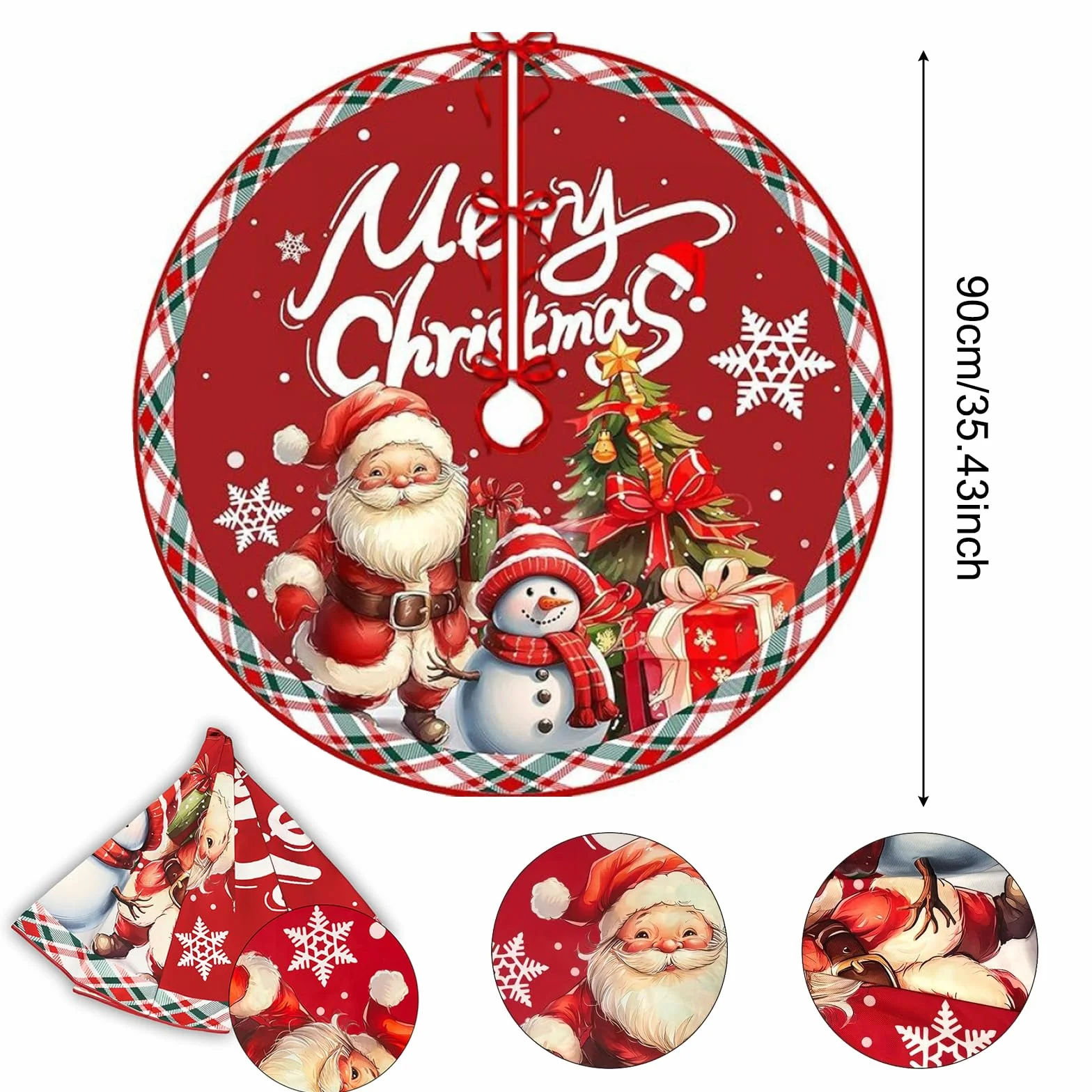 Falda de Árbol de Navidad 90cm Redonda Muñeco de Nieve Base Manta Pie Casa Decoración Navidad