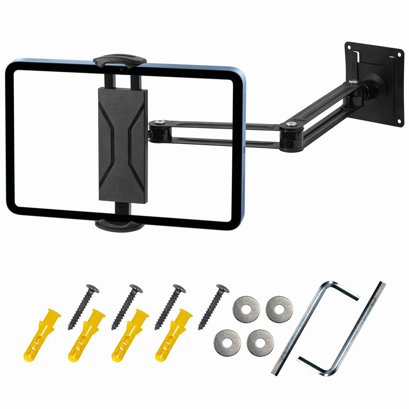 CNARIO Soporte de Pared para Tablet de Aluminio: Giratorio 360° y Extensible, Soporte de Pared Universal para iPad, Compatible con iPad Pro/Air/Mini y tabletas de 4,7 a 13 Pulgadas, Ideal para Cocina