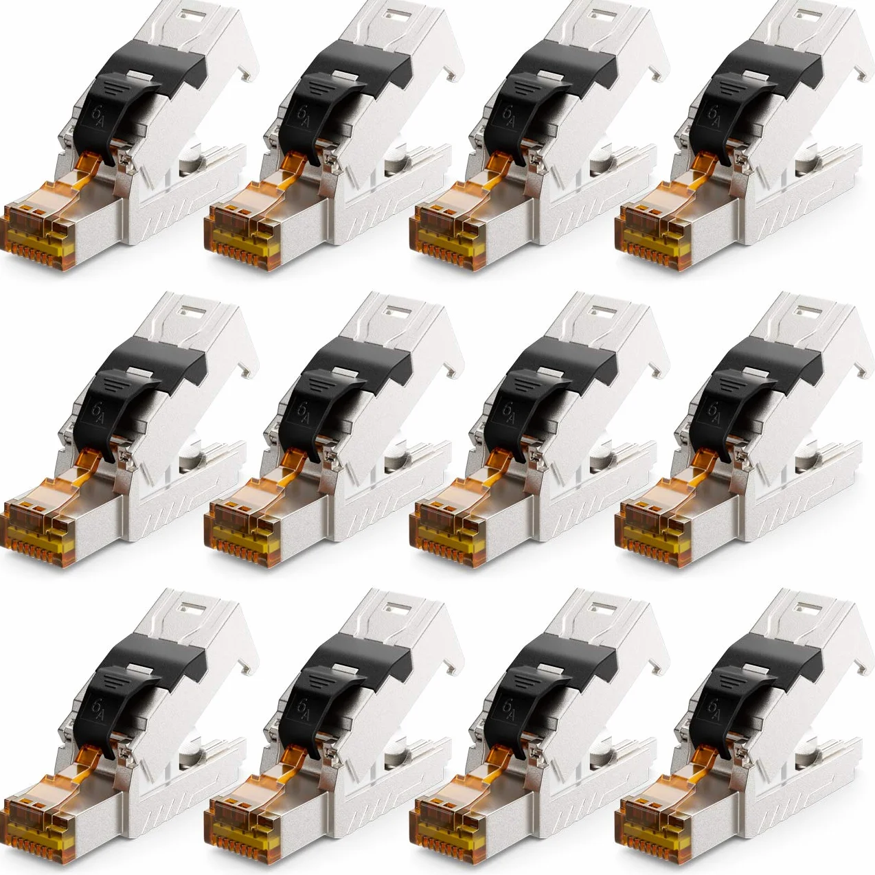 deleyCON 12x Conector RJ45 10 Gbit/s Sin Herramientas Pinza de Corte LSA para LAN Ethernet Cable de Instalación - Para Cables de Red CAT6a CAT7 CAT7a CAT8 Cable PoE Blindado Carcasa Metálica | Abrazadera de corte para cable LAN Ethernet, cable de red, bli
