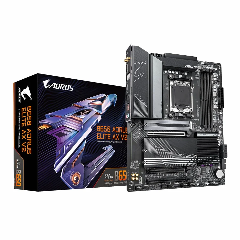 GIGABYTE B650 AORUS Elite AX V2 Placa Base - AMD Ryzen Serie 9000, VRM de 12+2+2 Fases, hasta 8000 MHz DDR5 (OC), 1xPCIe 5.0 + 2xPCIe 4.0 M.2, LAN 2,5 GbE, WiFi 6E, USB 3.2 Gen 2