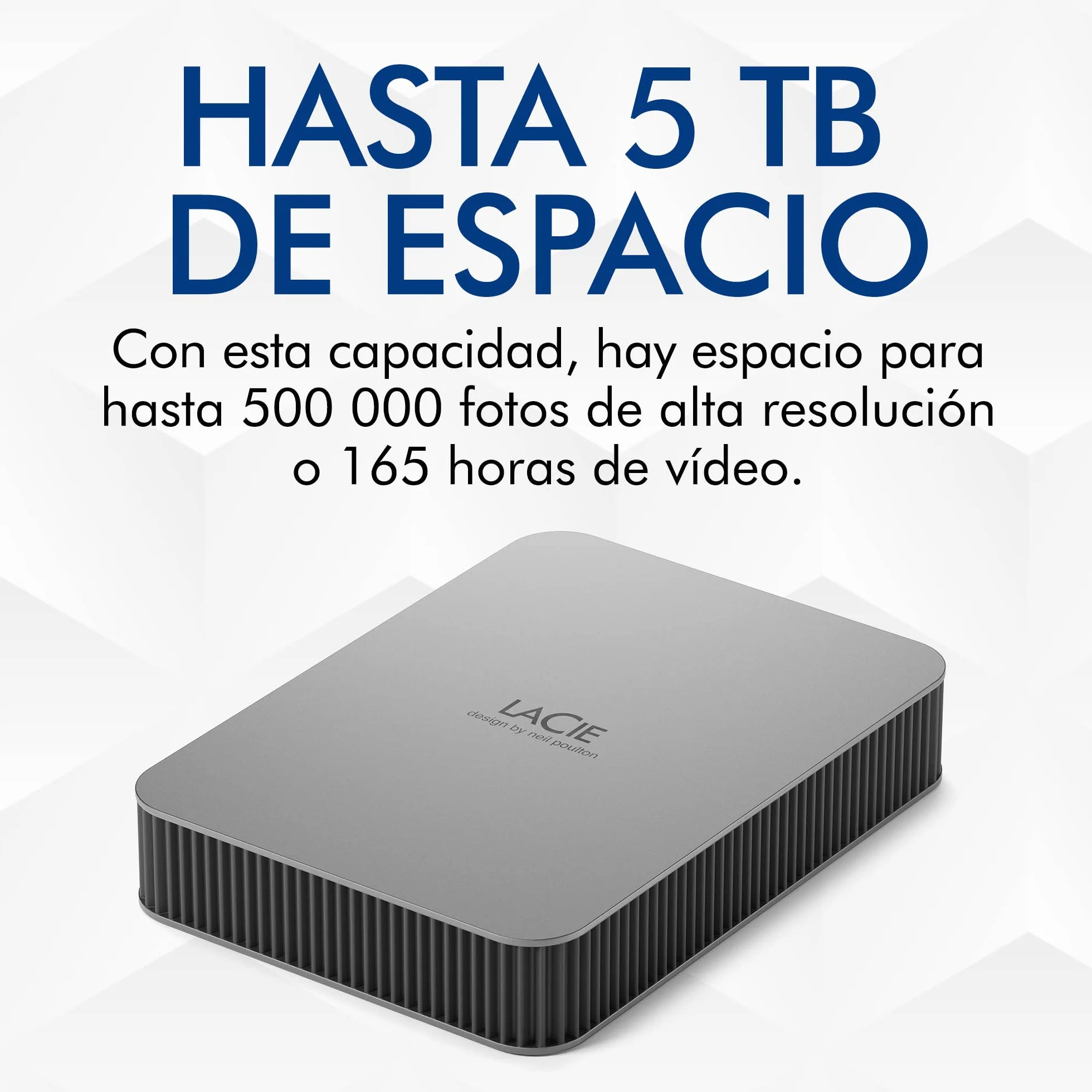 LaCie Mobile Drive V2 1TB — diseño fino, USB‑C Disco duro externo portátil 2,5", Moon Silver, para Mac y Windows — incluye Rescue Data Recovery