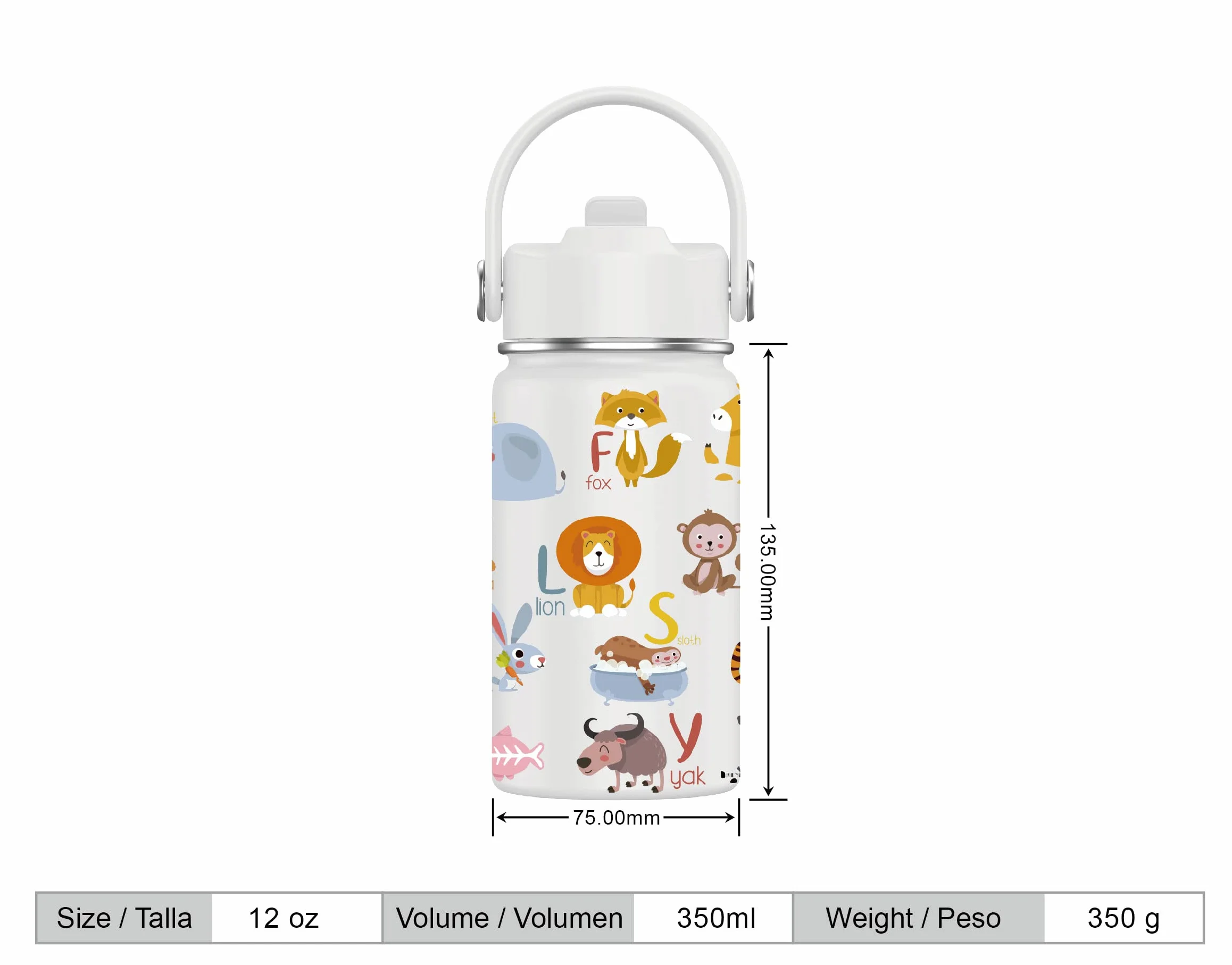 Mi Ko Mi Ka Botella de Agua Acero Inoxidable 350ml Térmica Reutilizable Sin BPA Doble Pared