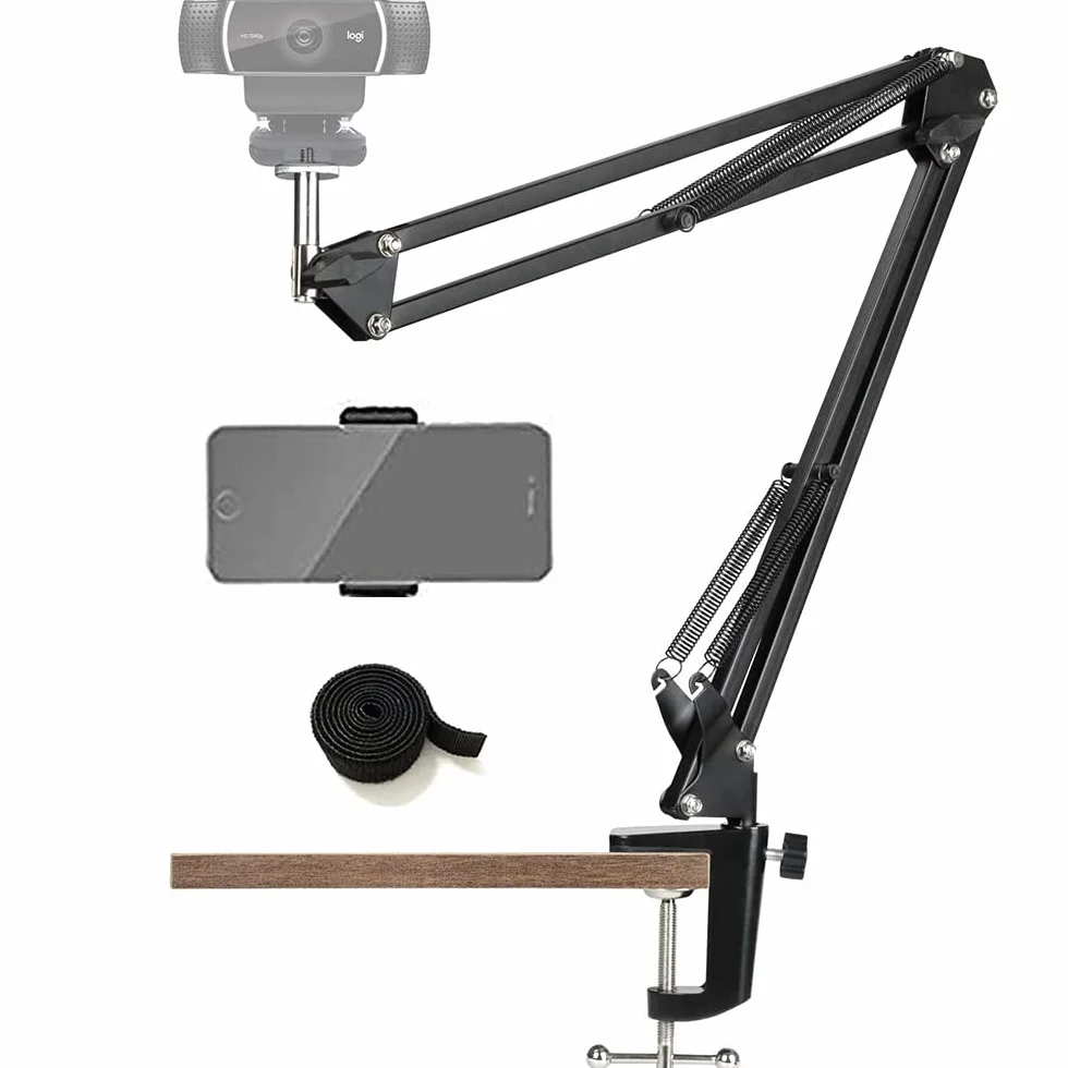 Tencro Webcam Stand Soporte para teléfono Brazo de tijera Soporte para cámara Trípode para teléfonos móviles, Logitech Webcam C920 C930 C922 C615, etc. (Rosca de 1/4 ")
