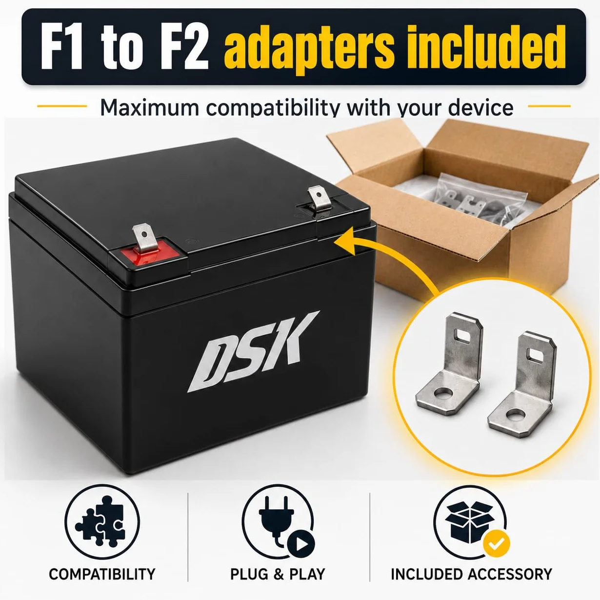 DSK Batería de Plomo AGM Sellada VRLA Alta Descarga 12V 9Ah Recargable sin Mantenimiento para UPS SAI, Respaldo de Energía y Seguridad. Alta Durabilidad. Compatible con terminales F1 y F2
