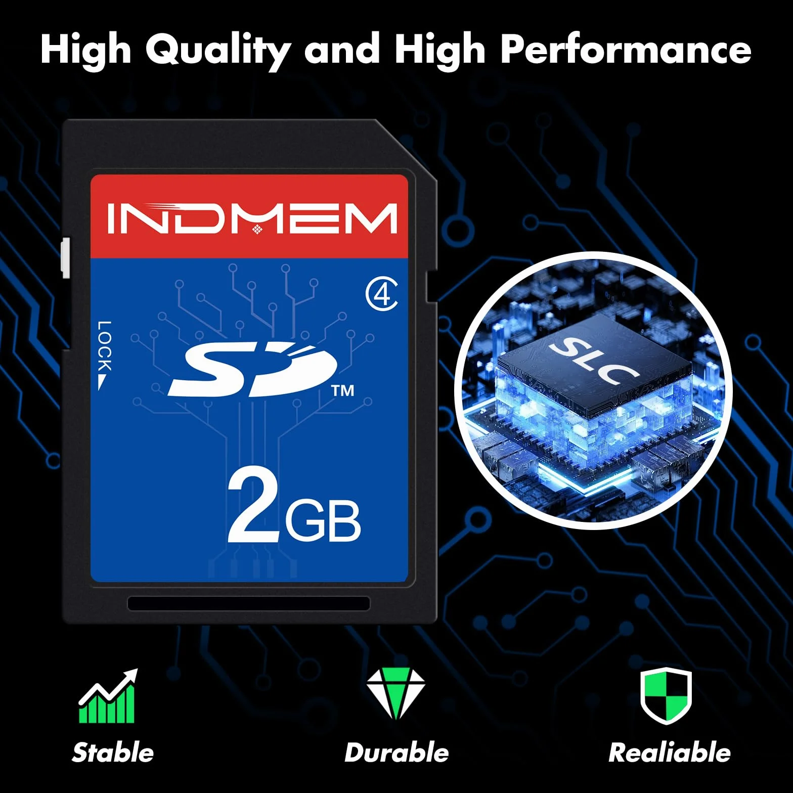 INDMEM Tarjeta SD de 2 GB, 2 unidades, clase 4 MLC Secure Digital Flash Memory Card Camera Card
