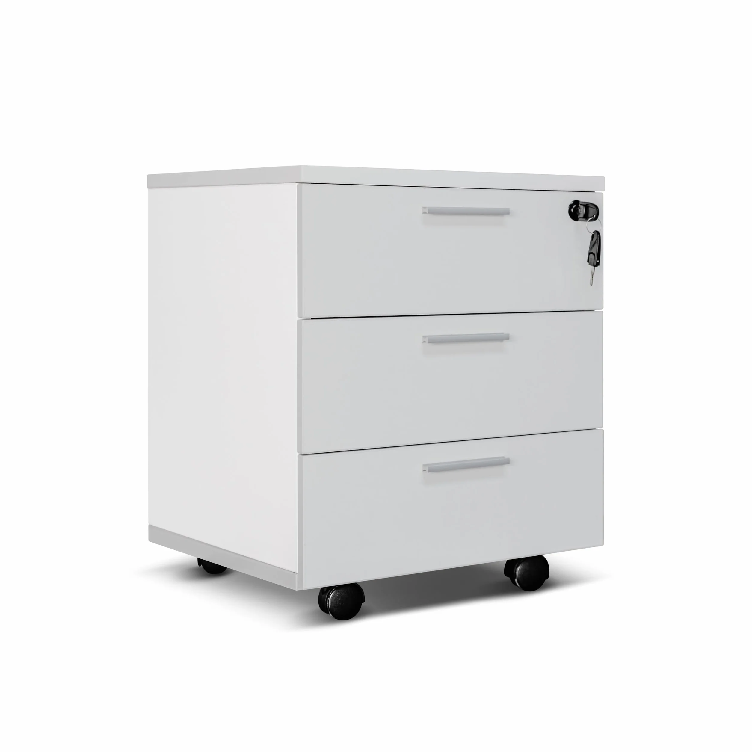 Cajonera de oficina con ruedas, mueble con tres cajones amplios – Ya montada, elegante y práctica solución para organizar documentos y accesorios en tu espacio de trabajo (gris)