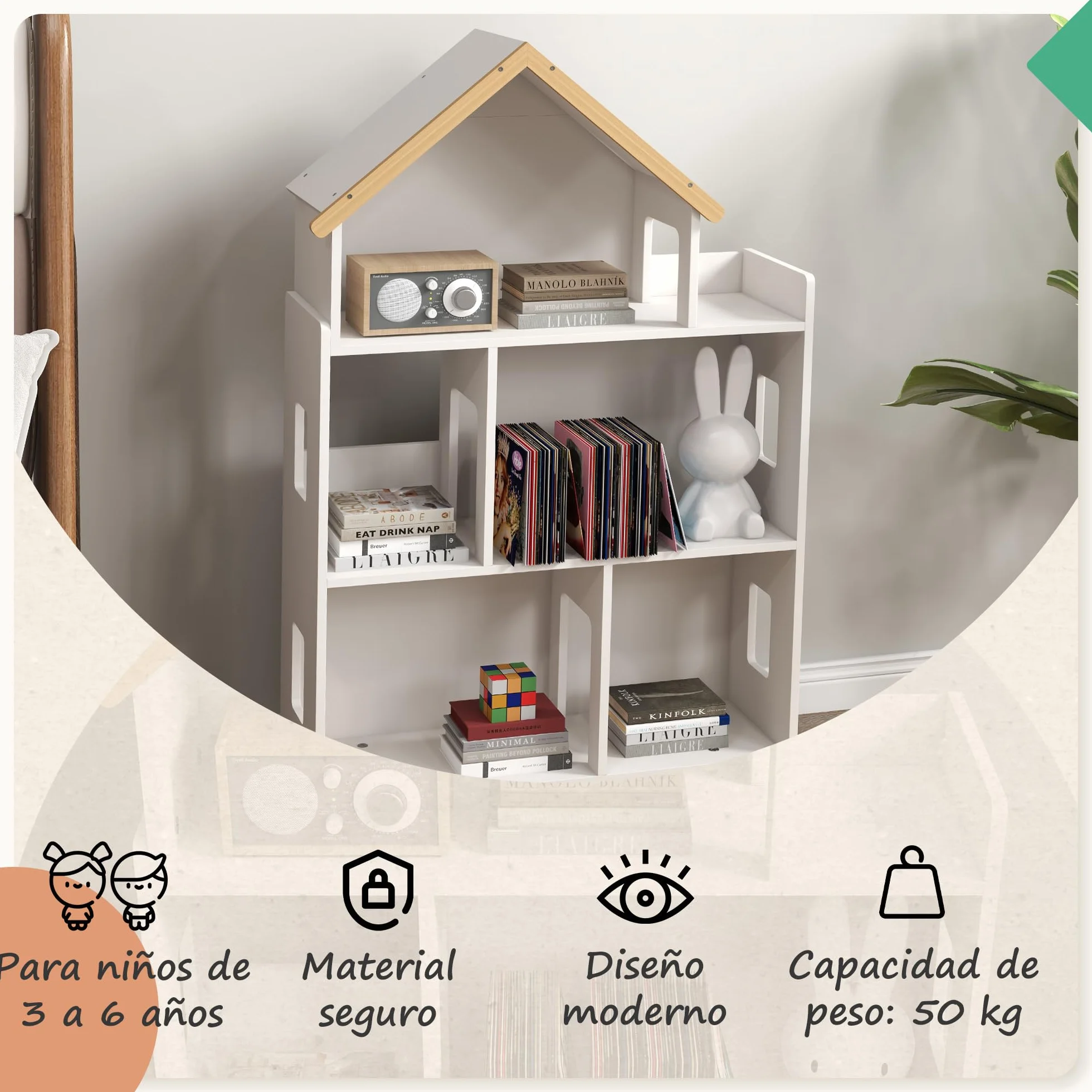 ZONEKIZ Estantería para Juguetes 3 Niveles 50 kg 65x25x108,5 cm Blanco