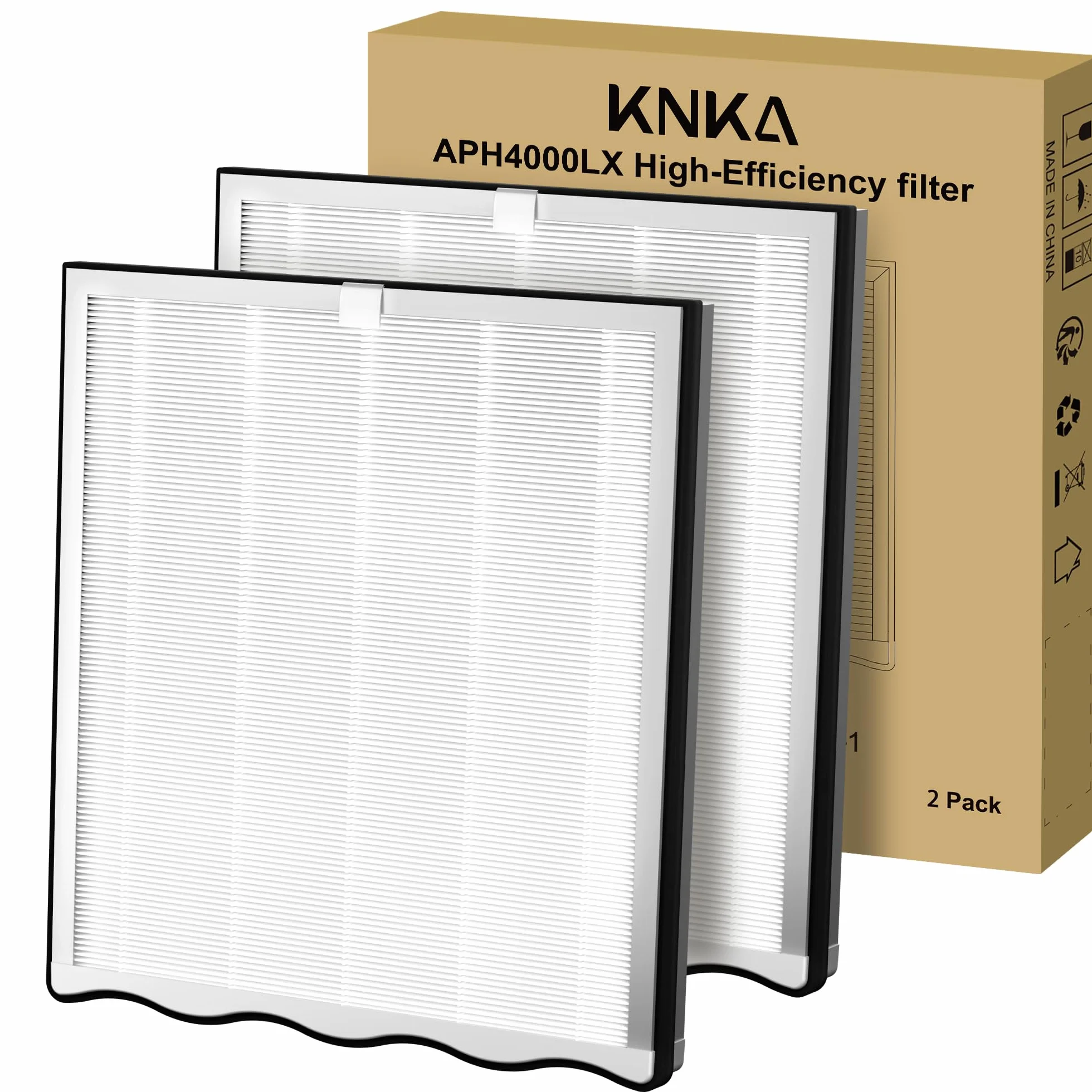 KNKA Filtro de Repuesto HEPA Carbón Activado para Purificador APH4000, Pack de 2, Elimina 99,97% Polvo Polen Alérgenos