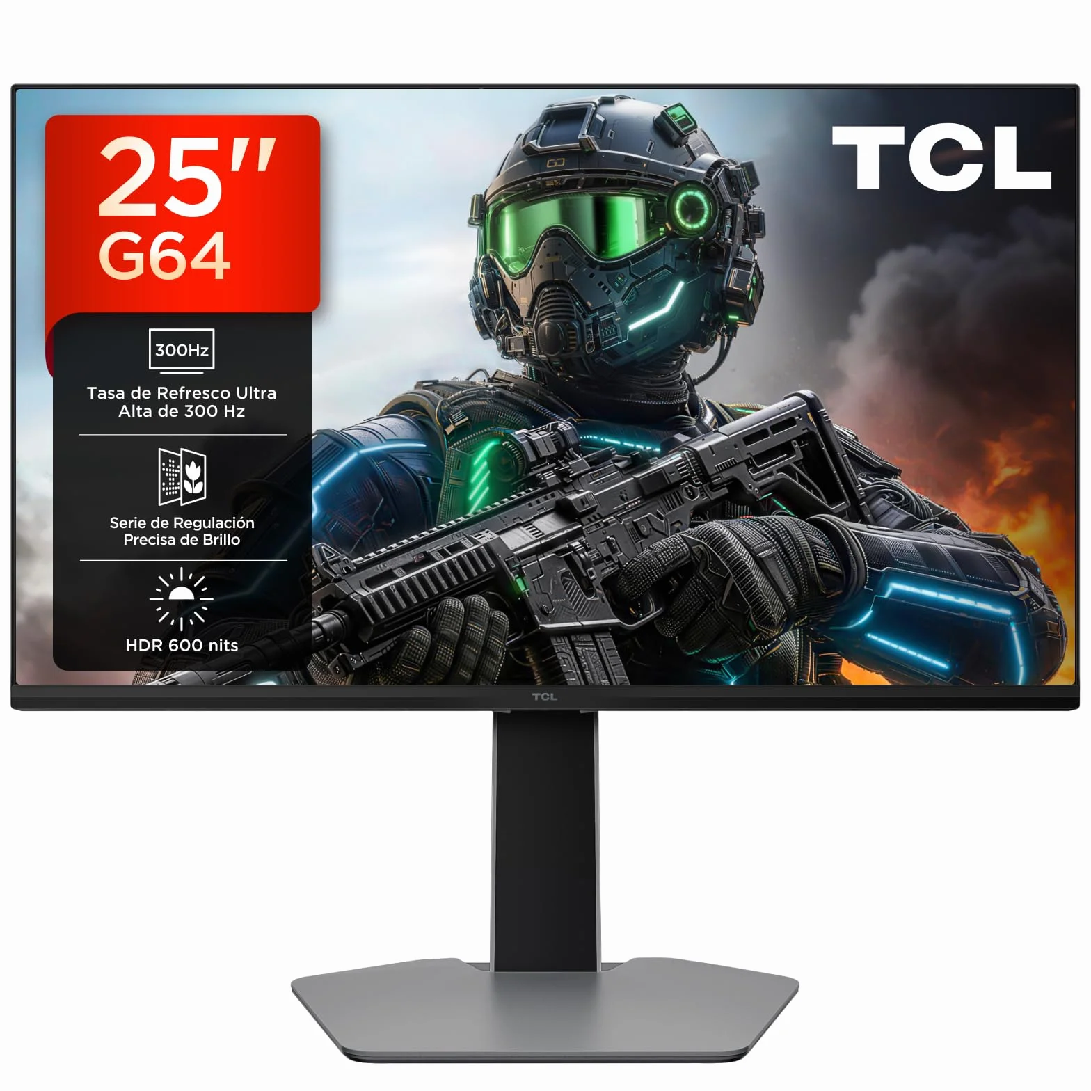 TCL 25G64 Monitor Gaming 25 Pulgadas QD-Mini LED, Full HD, 300Hz, Panel Fast-IPS, 600 nits HDR, 1ms, AMD FreeSync Premium, G-Sync Compatible