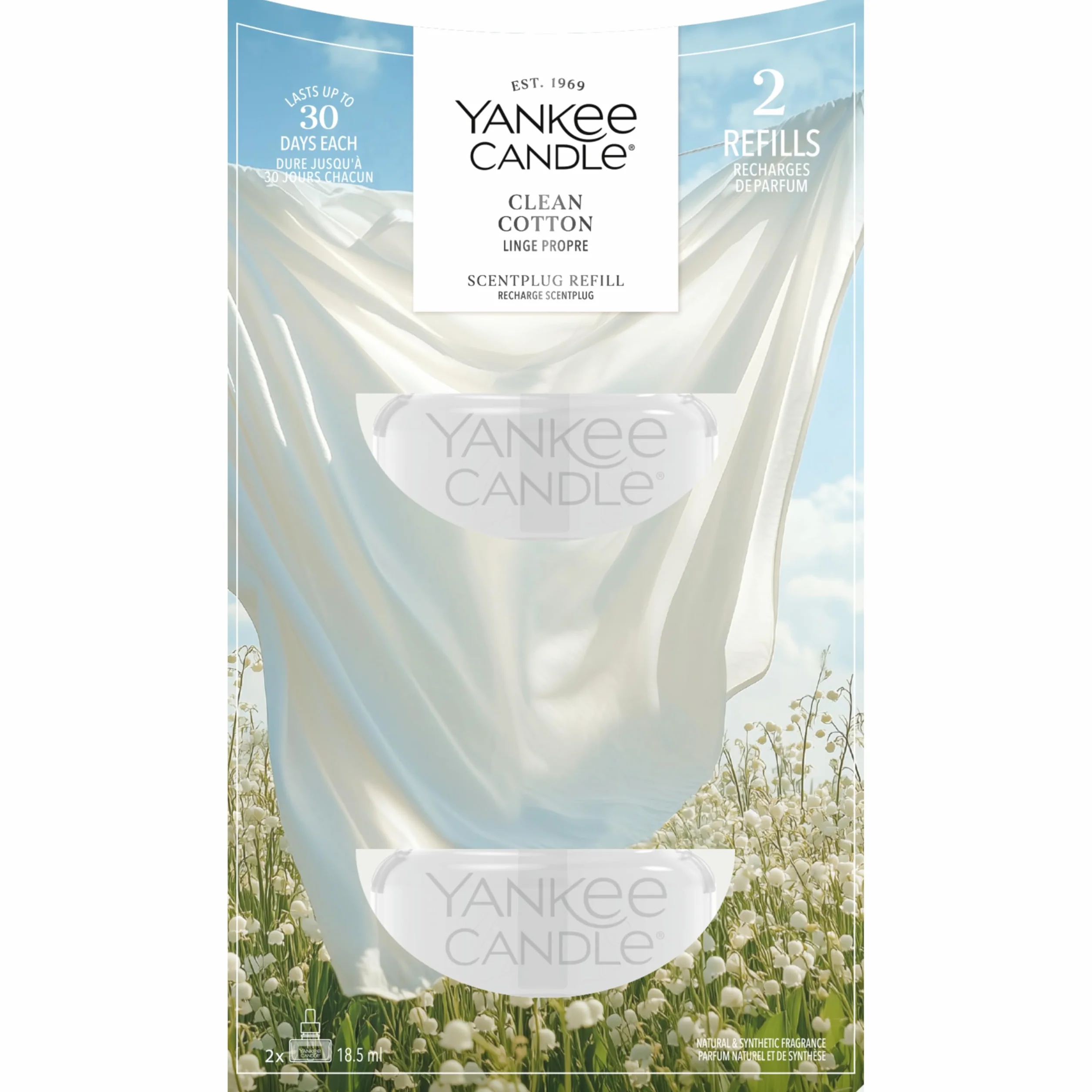 Yankee Candle Recambio de ambientador Scent Plug | Clean Cotton | Para espacios pequeños y medianos | Fragancia duradera