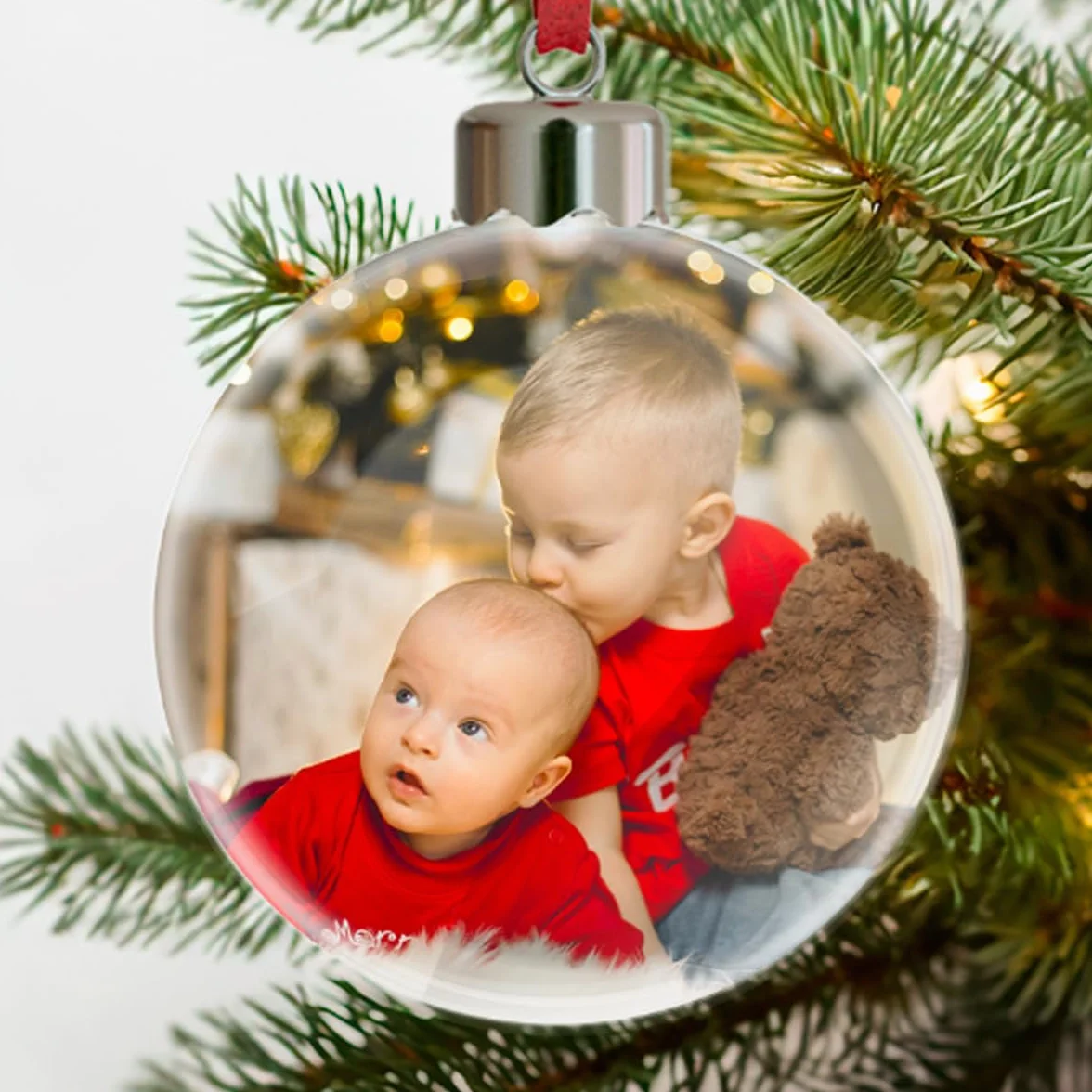 Transparent Gift Bola de Navidad Personalizada con Foto. Adorno Personalizado para Árbol de Navidad. Bolas de Navidad Personalizadas. Regalos para Familia, Amigos y Pareja. Decoración Navideña Hogar