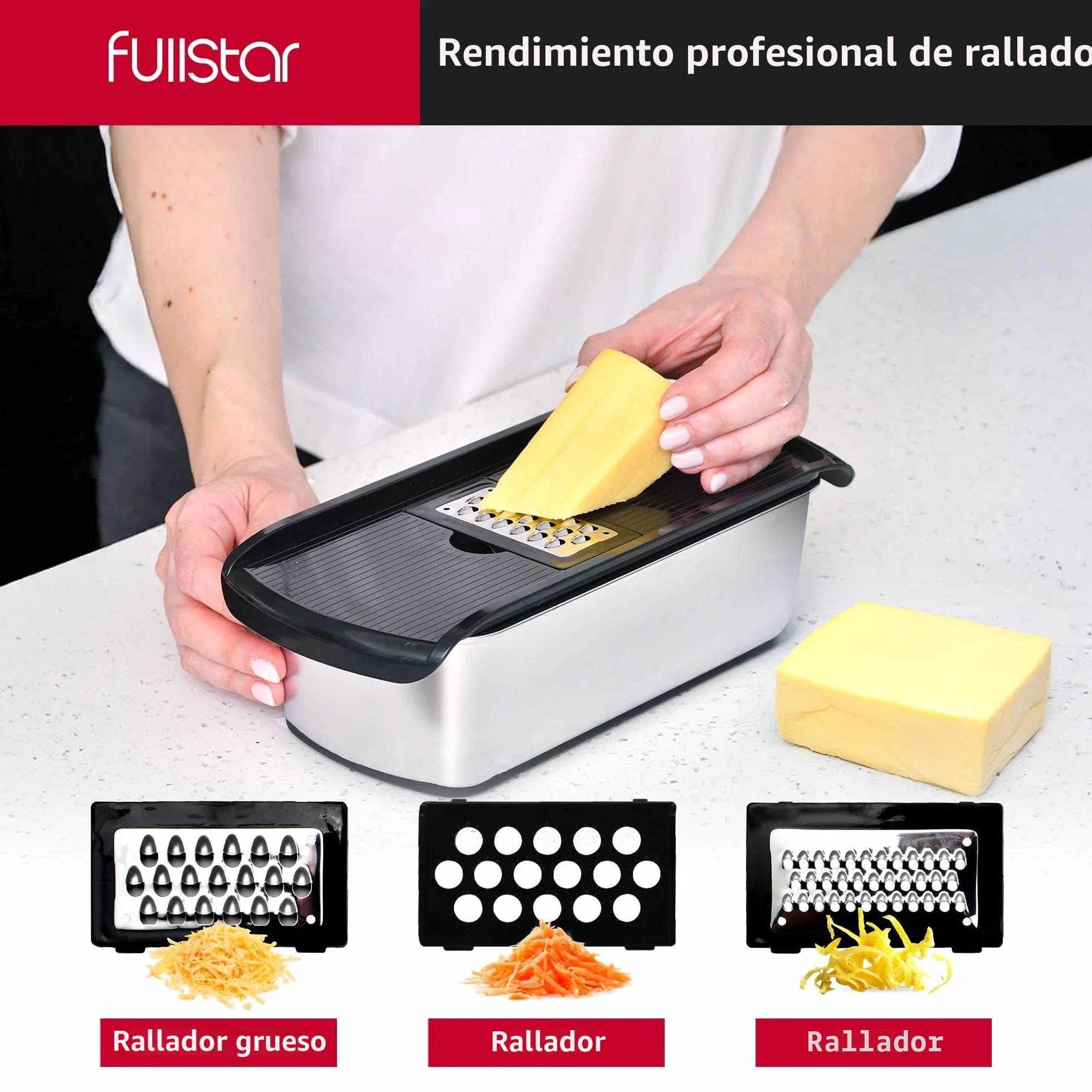 Fullstar Multifuncional Cortador de Verdura Profesional 14-en-1 - Mandolina Rallador Picadora Manual - Utensilios de Cocina Inox Negro