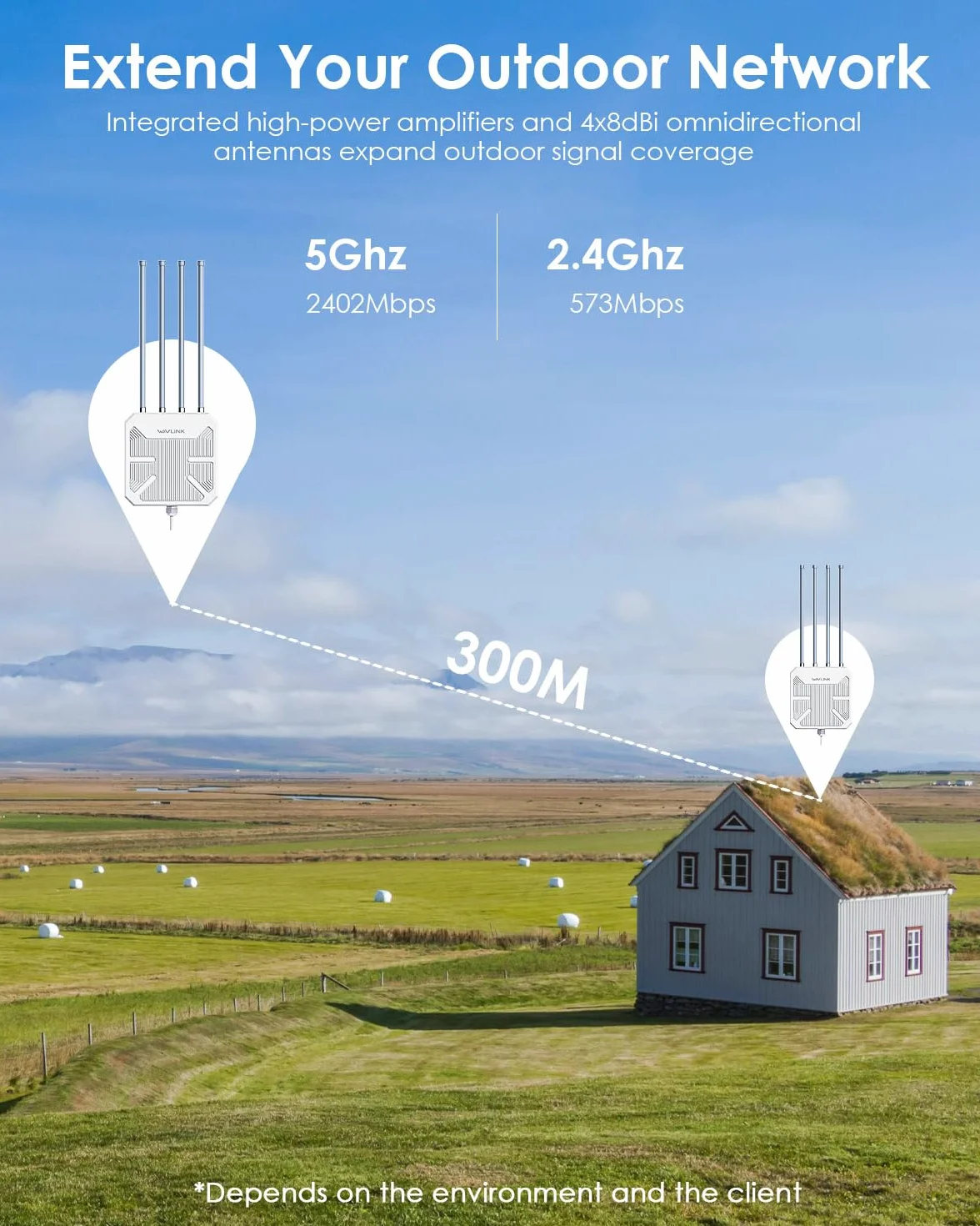 WAVLINK Repetidor WiFi Largo Alcance WiFi Exterior Potente, Amplificador Señal WiFi Antena WiFi Extender WiFi 6 Wavlink AX3000 Mesh, Outdoor PoE Punto de Acceso WiFi, para Grandes Espacios Remotos