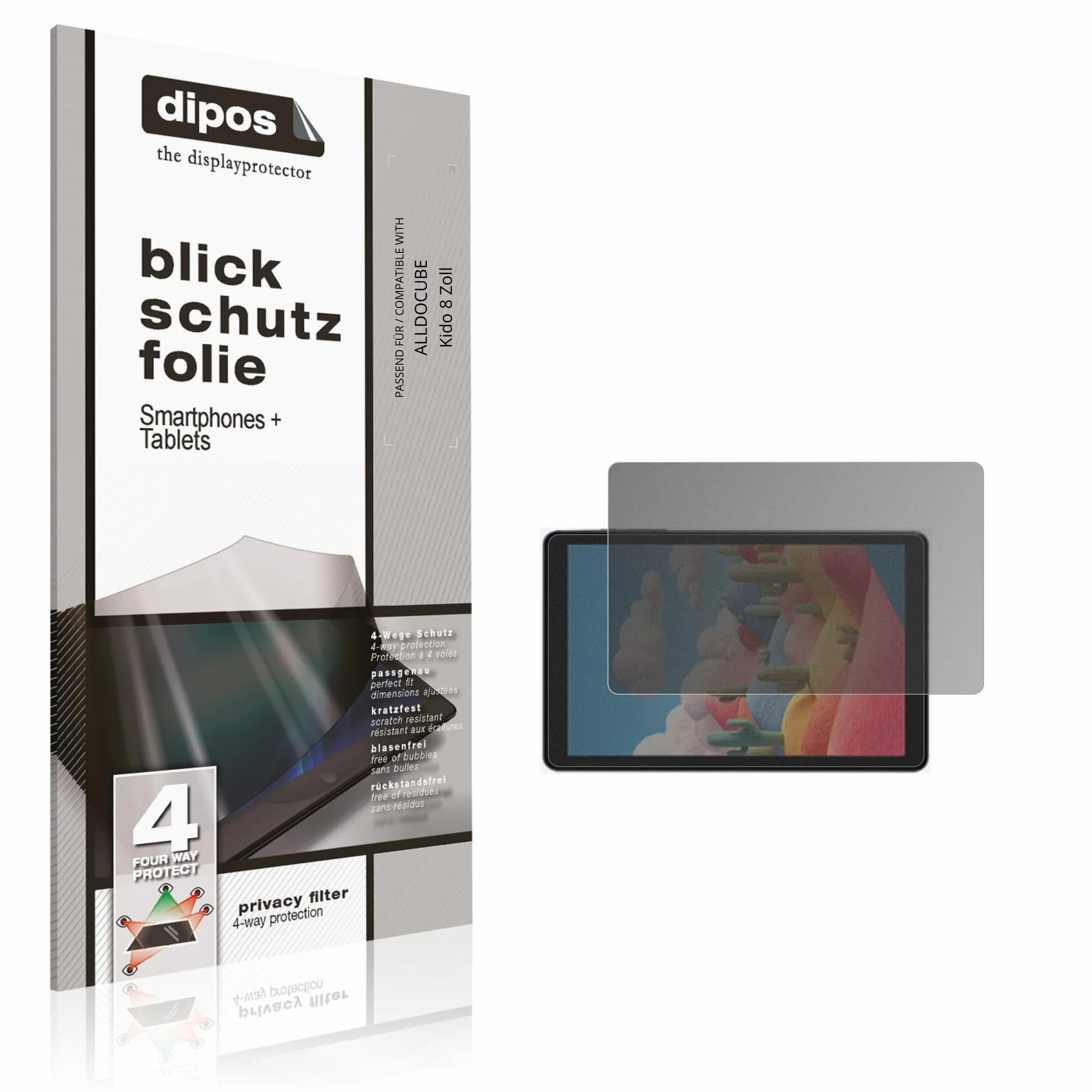 dipos Protector de Pantalla Antiespía para ALLDOCUBE Kido 8 Zoll | Película protectora mate, filtro de privacidad 4 vías, ajuste perfecto, antiarañazos, sin burbujas, autoadhesivo